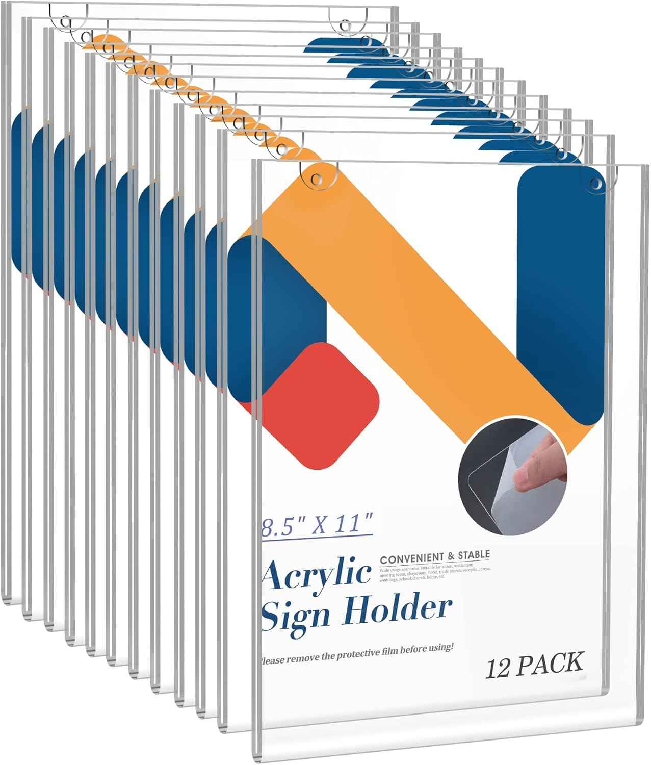 Relx Acrylic Sign Holder 8.5 x 11, Acrylic Display Stand with Screws and 3M Tape, Wall Mount Clear Frames Plastic Sign Holder for Store, Restaurant (12 Pack)