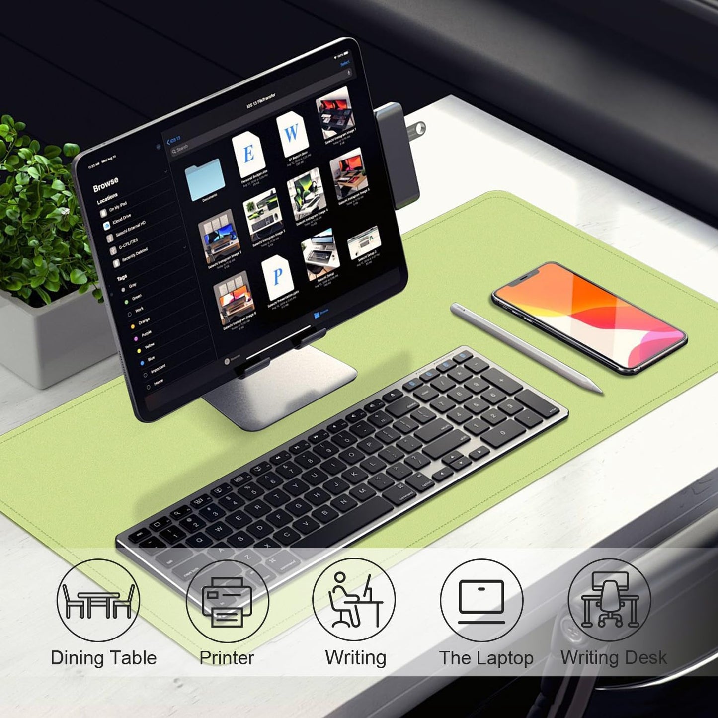 Leather Desk Pad Protector, 39.4'' X 17'' Large Mouse Pad, Office Desk Mat, Non-Slip PU Leather & Suede Base Desk Blotter, Laptop Desk Pad, Desktop Mat for Office Home, Matcha Green