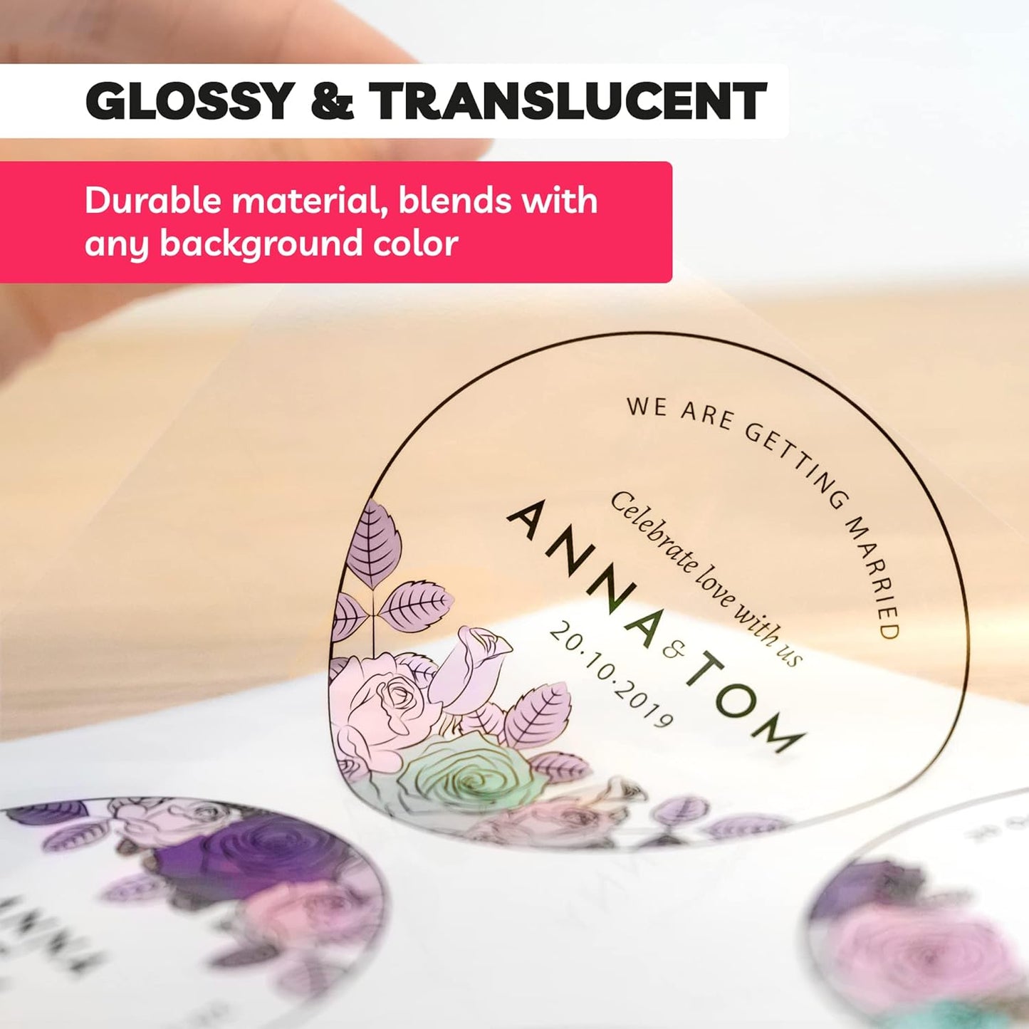90% Clear Sticker Paper for Inkjet Printer (20 Sheets) - Transparent Glossy 8.5 x 11 - Printable Vinyl // Paper Plan