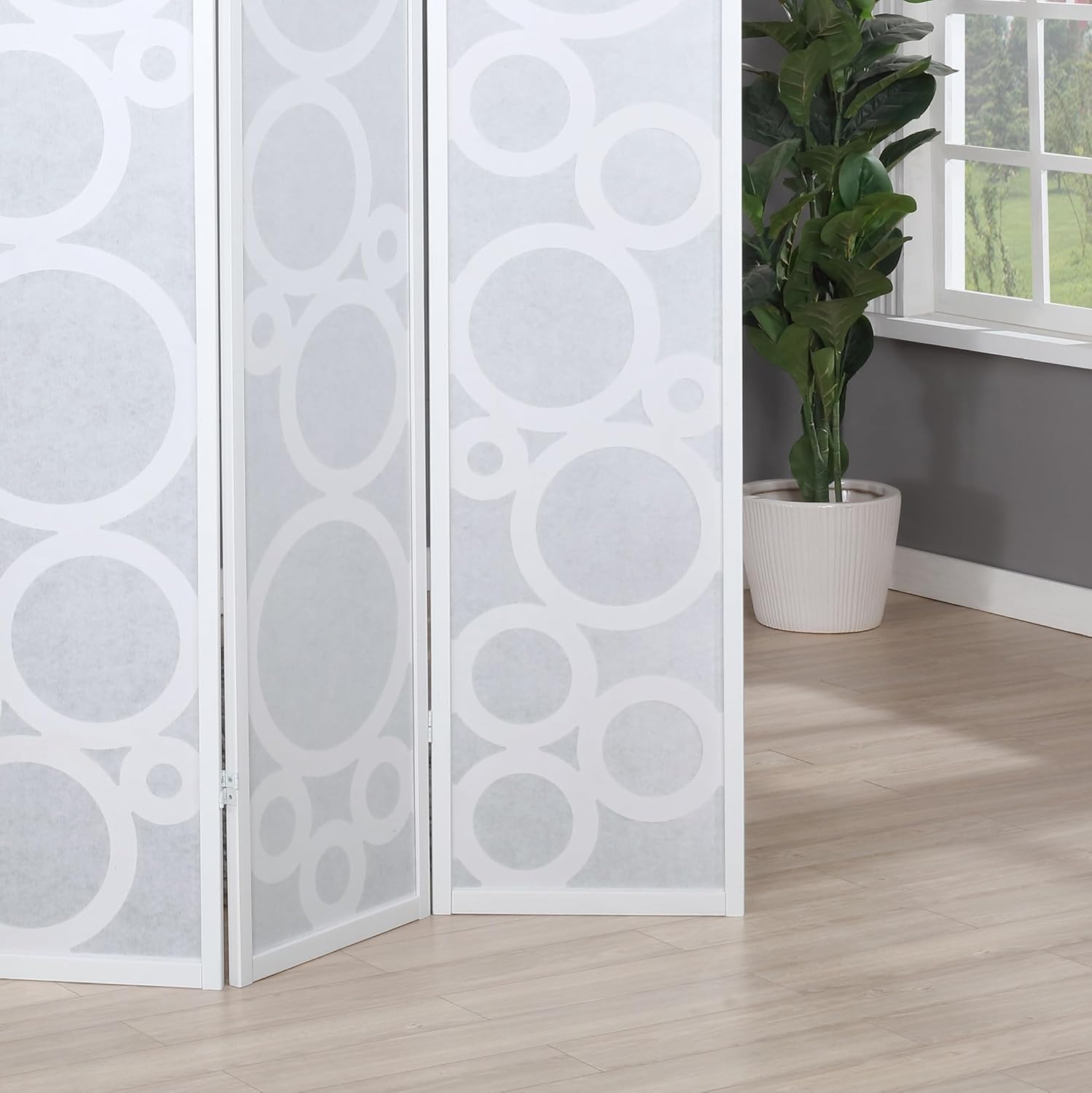 NicBex Room Divider 4 Panel Room Dividers with Circle Pattern Partition Room Dividers and Folding Privacy Screens Wall Divider for Home, Office, Room Separation,70" W x 1" D x 70" H, White - Lumora Desk