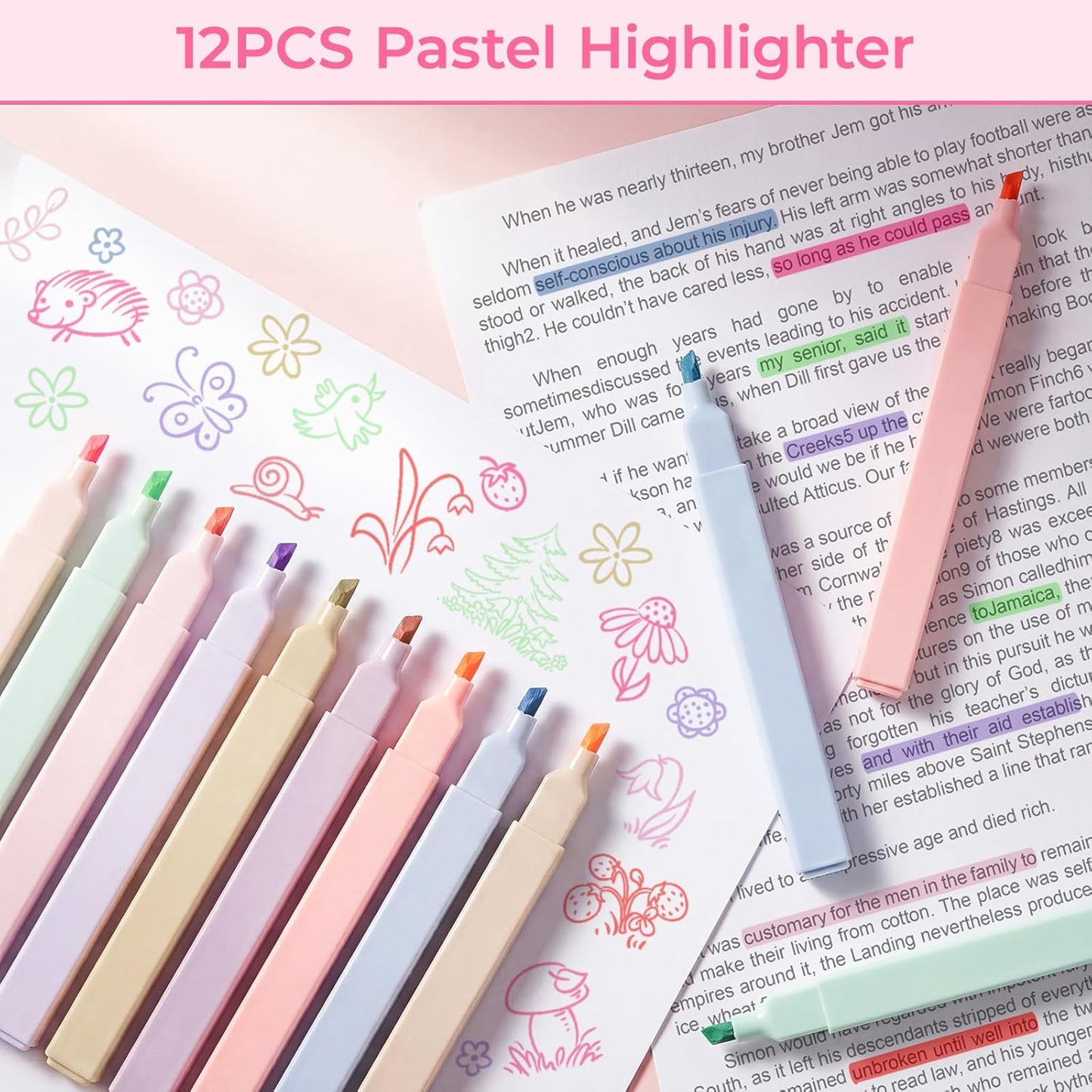 WOBAGMEN 62PCS Aesthetic School Supplies with Quilted Pencil Case, Pastel Highlighters, Gel Pens Mechanical Pencils Set, Cute Back to School Supplies, College Essentials(Pink Floral, M)