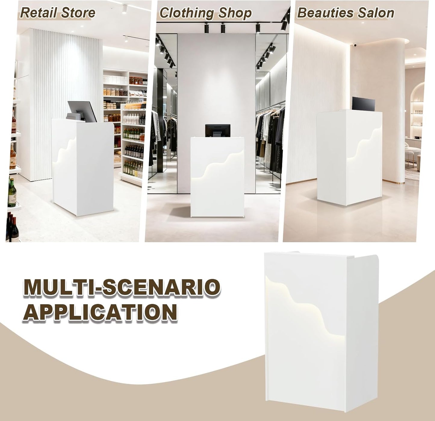 Reception Desk with Counter, Small Modern Front Desk with LED Light and Lockable Drawer, White Reception Table Retail Checkout for Counter for Lobby, Beauty Salon (37.8"L x 23.6"W x 15.7"H)