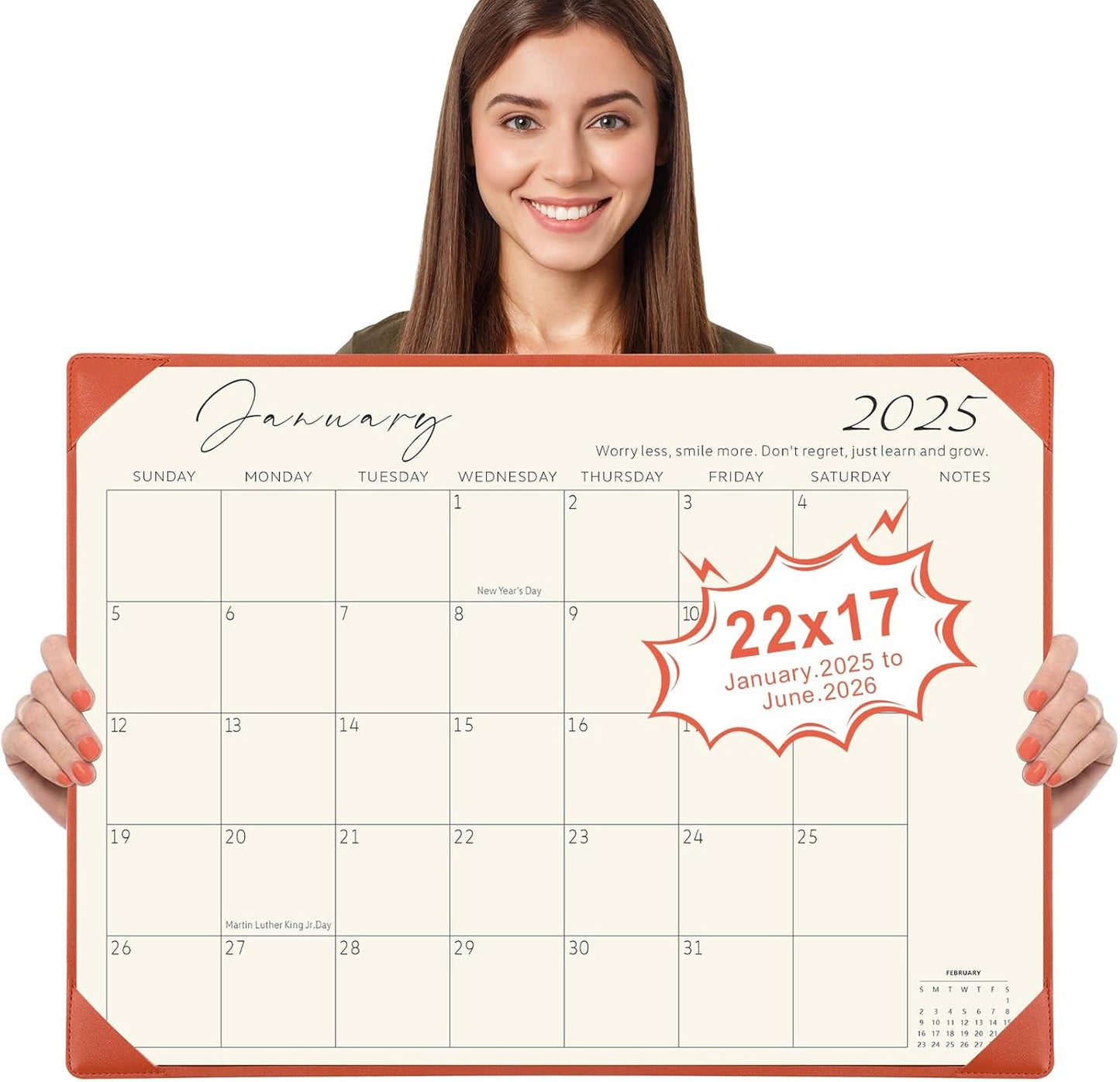 Gannyfer Desk Calendar 2025-2026 with Desktop Mat, Simplified Large 22" x 17" Desktop Pad Calendar, 18 Month Table Calendar from Jan 2025 to Jun 2026, Office Supplies Perfect for Home School and Office - Orange