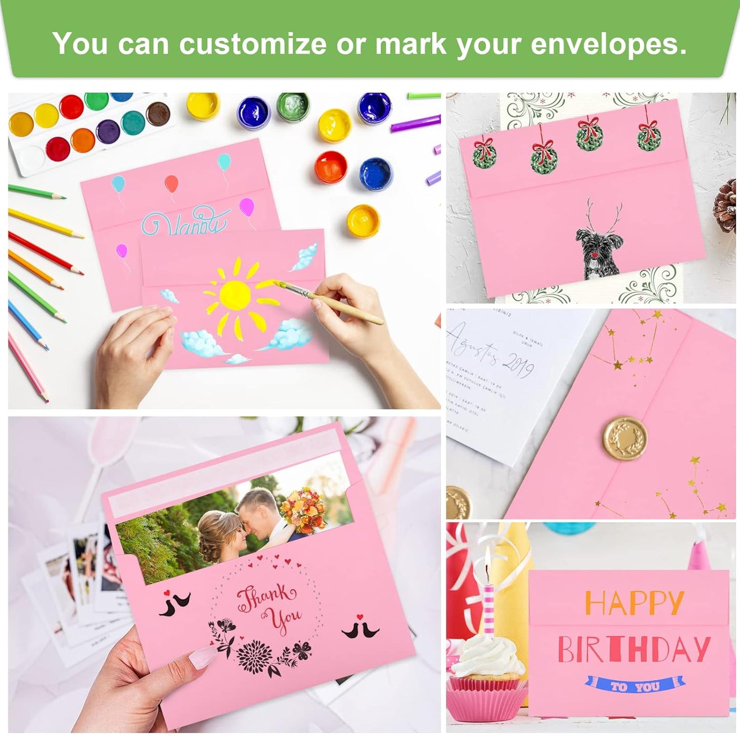 50 Pack 5x7 Envelopes - A7, Printable Invitation Envelopes - Self Seal for Weddings, Invitations, Photos, Greeting Cards, Mailing (Pink) - Lumora Desk