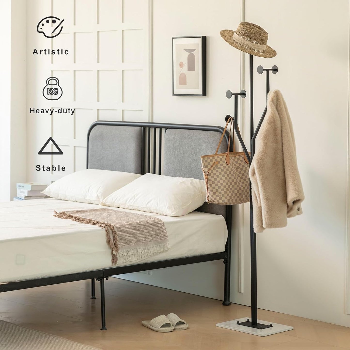 Heavy Duty Coat Rack Tree-shaped Metal Freestanding Coat Tree with Sturdy Marble Base Corner Coat Rack for Bedroom Entryway Hallway 14.96 x 10.24 x 68.9 Inches (Black) - Lumora Desk