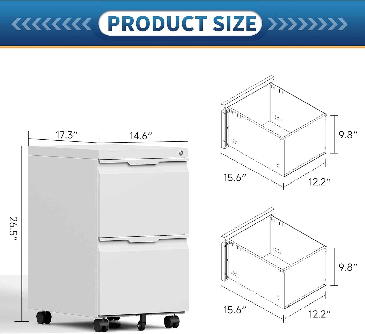 2 Drawer File Cabinet with Lock,Filing Cabinet for Home Office,Small Rolling for Legal/Letter/A4 File,Mobile Cabinets on Wheels Under Desk -White