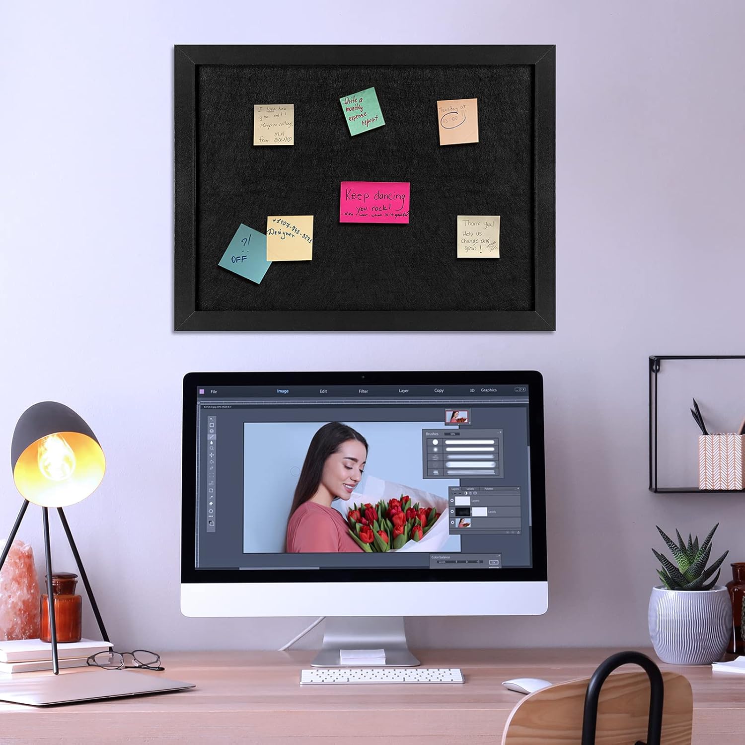 TORASO Cork Board Bulletin Board, Cork Boards for Walls with Pins, Eye Bolts, gaskets, Screws, Pin Board for Office, School and Home (All Black, 17“x23-2P) - Lumora Desk