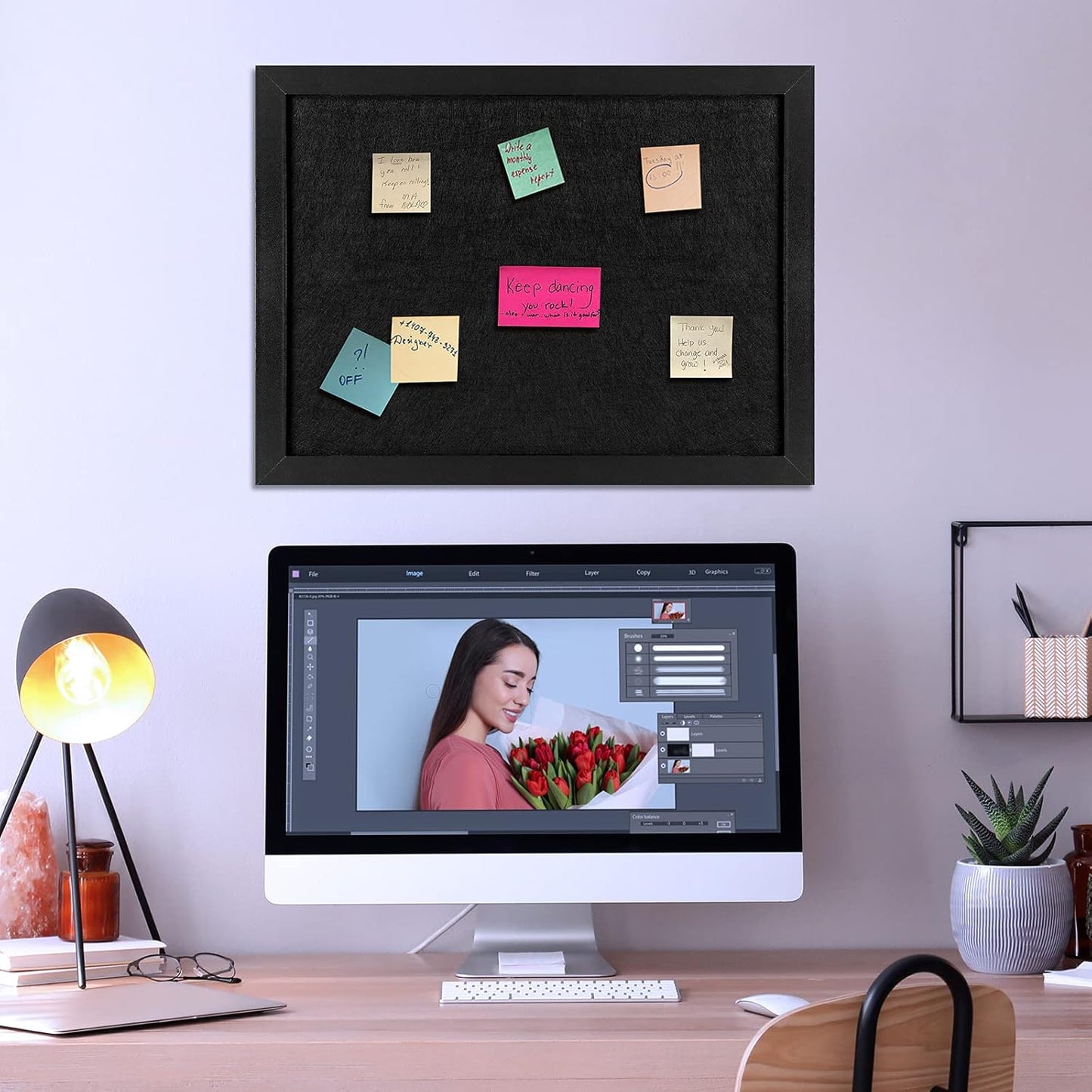 TORASO Cork Board Bulletin Board, Cork Boards for Walls with Pins, Eye Bolts, gaskets, Screws, Pin Board for Office, School and Home (All Black, 11“x14.5” - 2p) - Lumora Desk