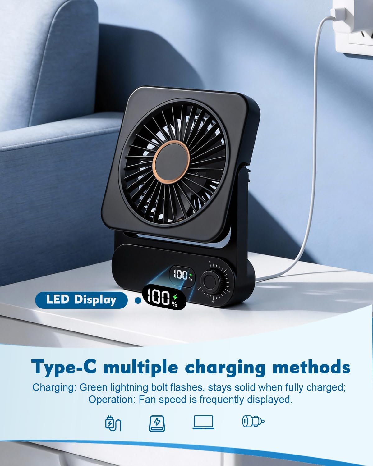 Magnetic Cruise Desk Mini Fan, 4000mAh Ultra-Slim Travel Fan Rechargeable, 0-100 Speeds, 150° Adjustable Portable Fan for Ship Cabin, Bedroom Sleeping, Camping, Travel & Cruise Essentials 2026, Black