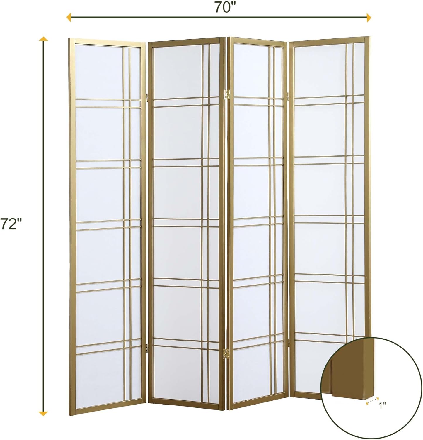NicBex Room Divider 4 Panel Room Dividers with Paper-Looking Partition Room Dividers and Folding Privacy Screens Wall Divider for Home, Office, Room Separation,72" W x 1" D x 70" H, White+Gold - Lumora Desk