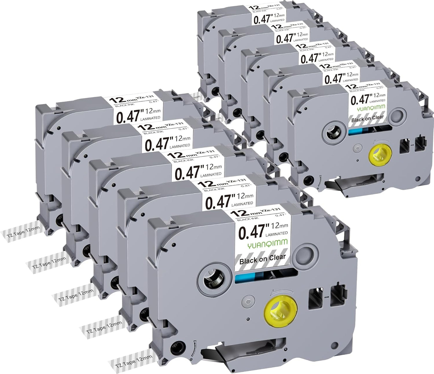 10x TZe131 Compatible with TZe Tz Tape 12mm 0.47 Laminated Clear Label Tape Compatible for Brother PTouch Label Maker Tape TZe-131 TZ-131 TZ131 for PTD210 PTD220 PTD600 PTD410 PTH110 Printer