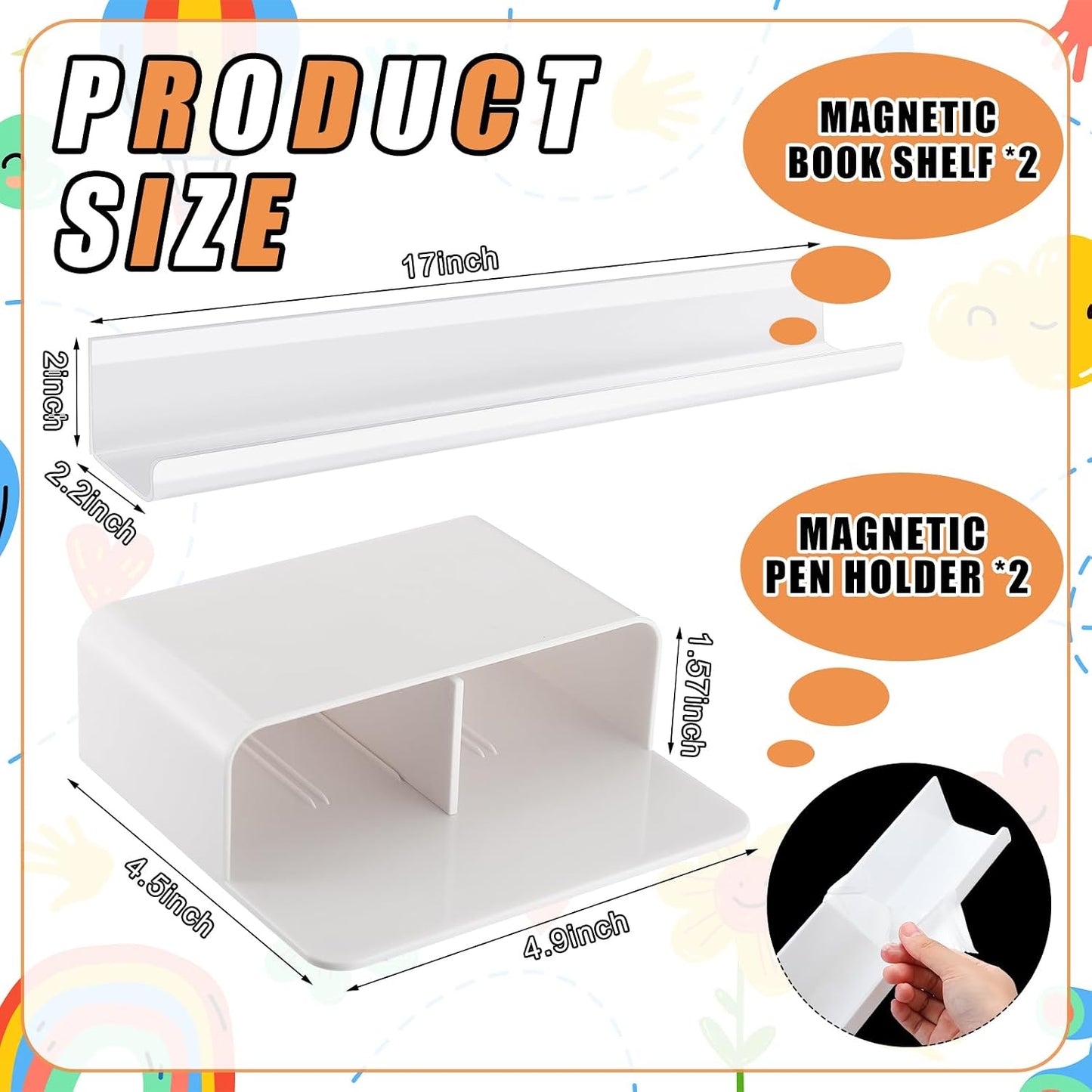 Menkxi 4 Pcs Magnetic Book Shelf for Whiteboard Classroom Reusable Acrylic Book Display Shelf with Pen and Eraser Holder Magnetic Floating Bookshelves Back to School Gift for Teacher Office Fridge