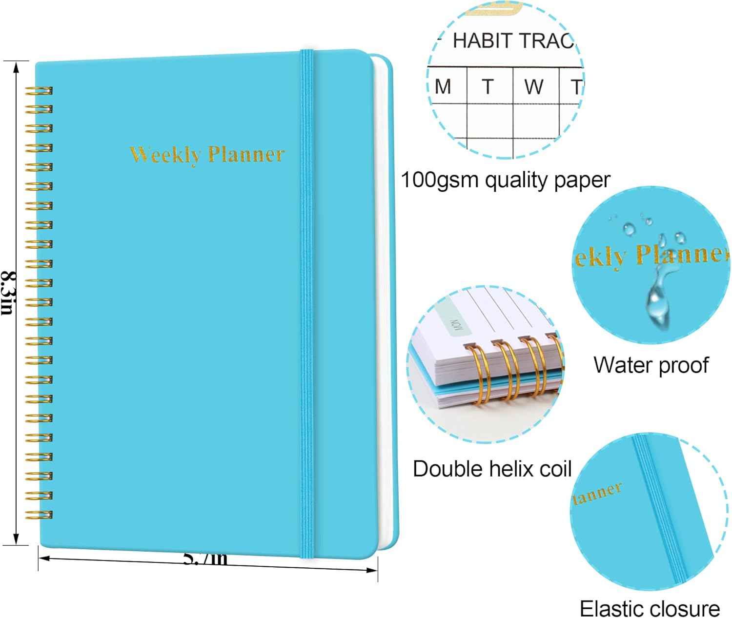Utron A5 Weekly Planner - Undated Daily To Do List Planner, Weekly Goals Notebook for Office/Business and Students