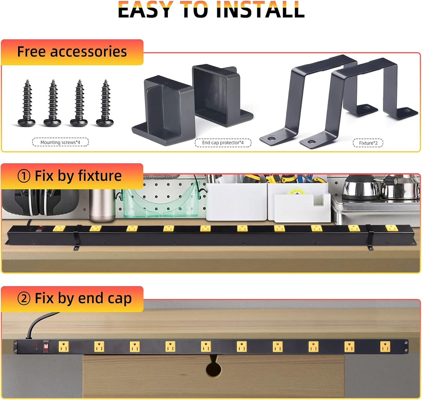 10-Outlet Heavy Duty Power Strip Surge Protector Metal Long Extension Cord 6-Foot, SGS Certified,Black(1000J)…