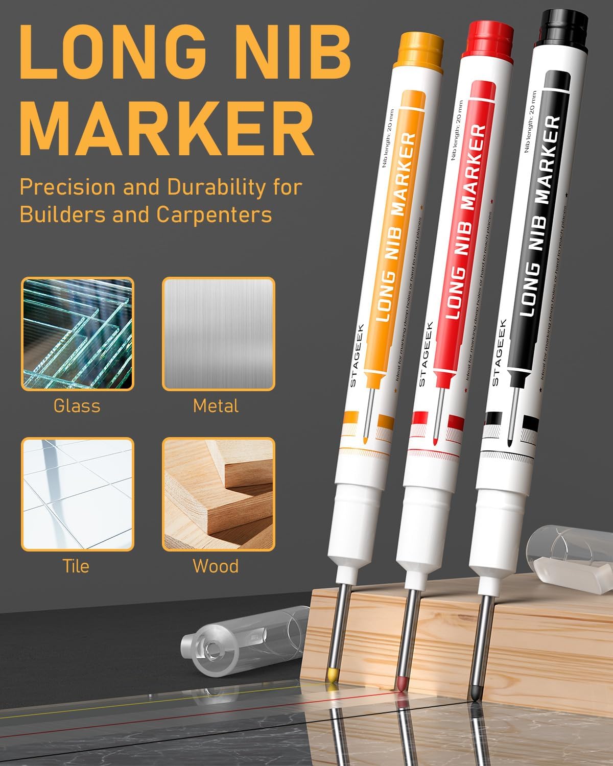 34 Pack Carpenter Pencil Set with Sharpener, Mechanical Carpenter Pencils with Deep Hole Long-Nib Marker Pens, Carbide Scribe Tool & Construction Pencils for Architect Woodworking with Case