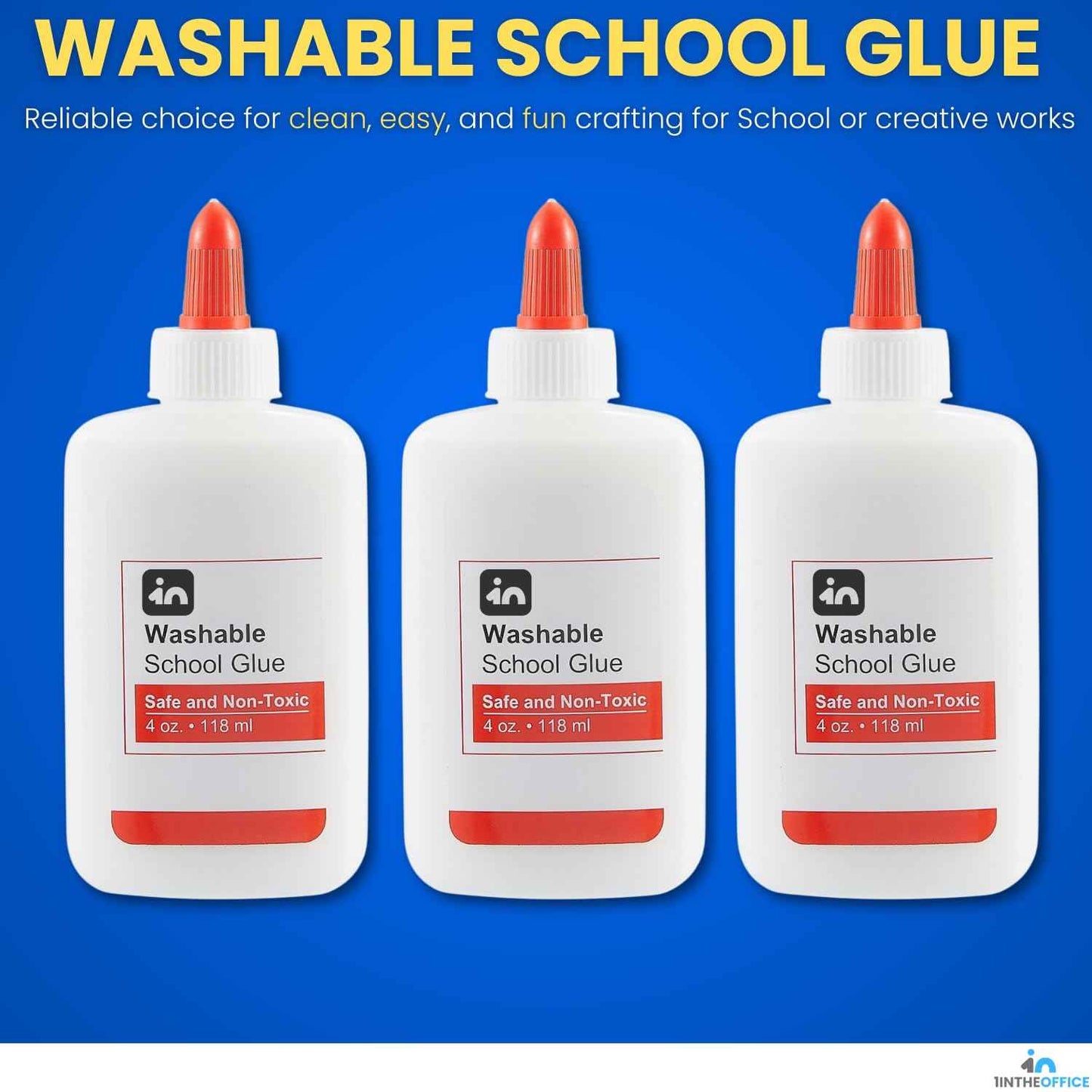 1InTheOffice White School Glue Bottle, Washable Liquid School Glue, Non-Toxic, 4 oz./ 118 ml, 6 Pack