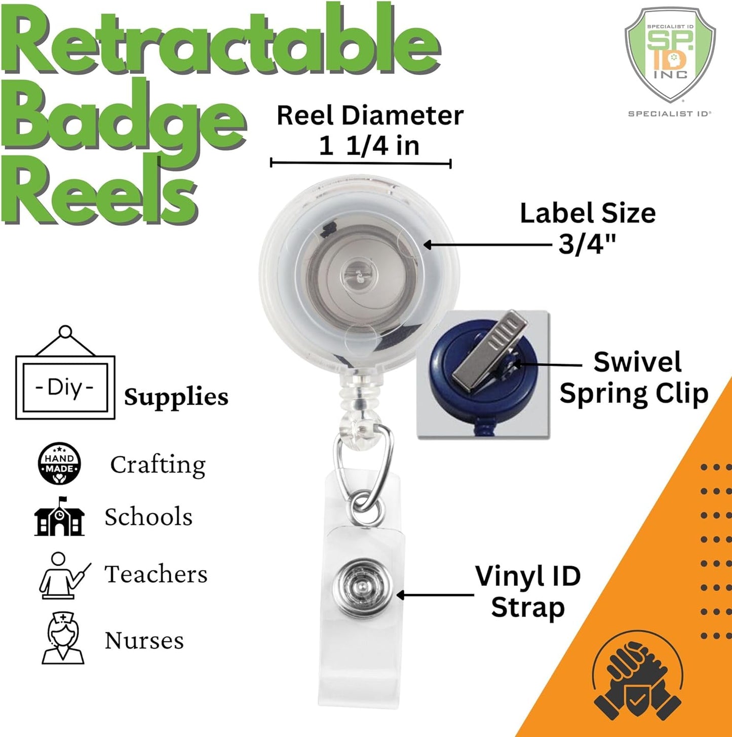 Bulk 25 Pack - Premium Clear (Translucent) Retractable Badge Reels with Alligator Swivel Clip on Back by Specialist ID (Translucent Clear)