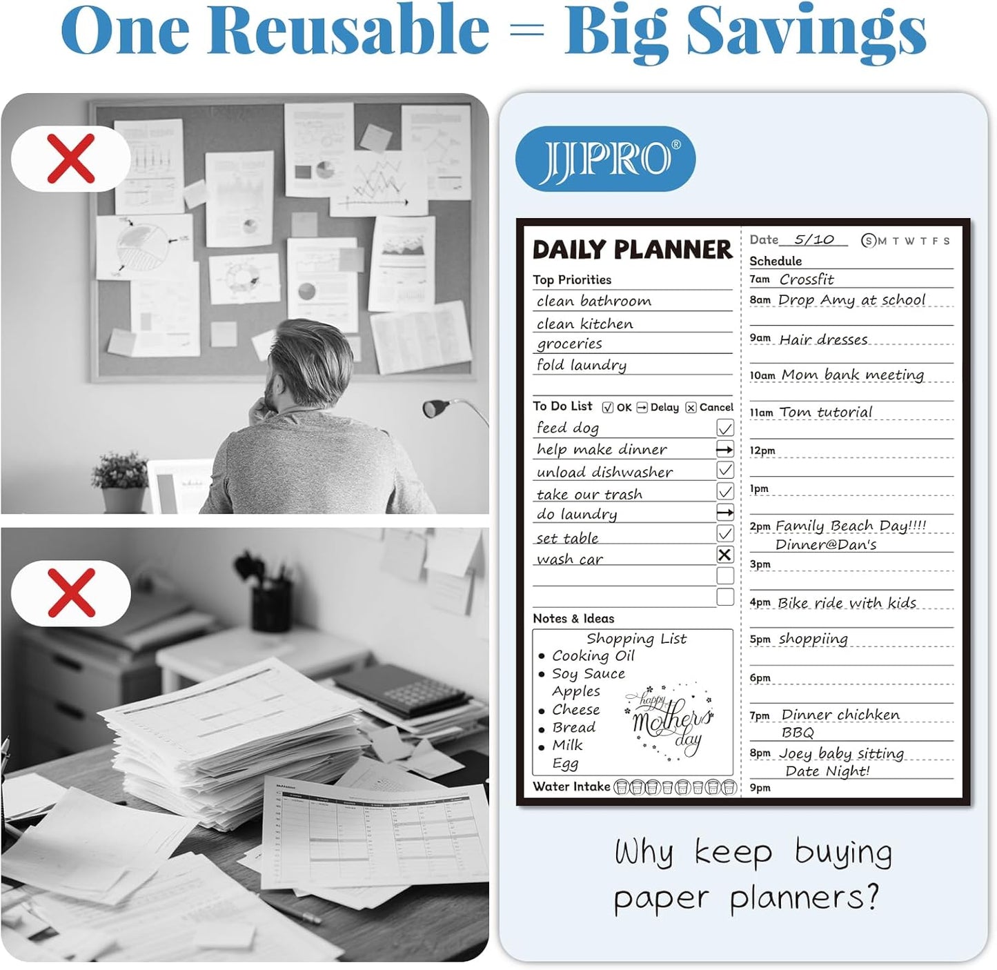 JJPRO Reusable Desktop Daily Planner with Stand,Reusable Time Schedule Board,11"x8.5" Hourly Schedule Dry Erase Board with Time Slots,Desk Hourly Dry Erase Board with Detachable Engineered Wood Stand for Office, Home