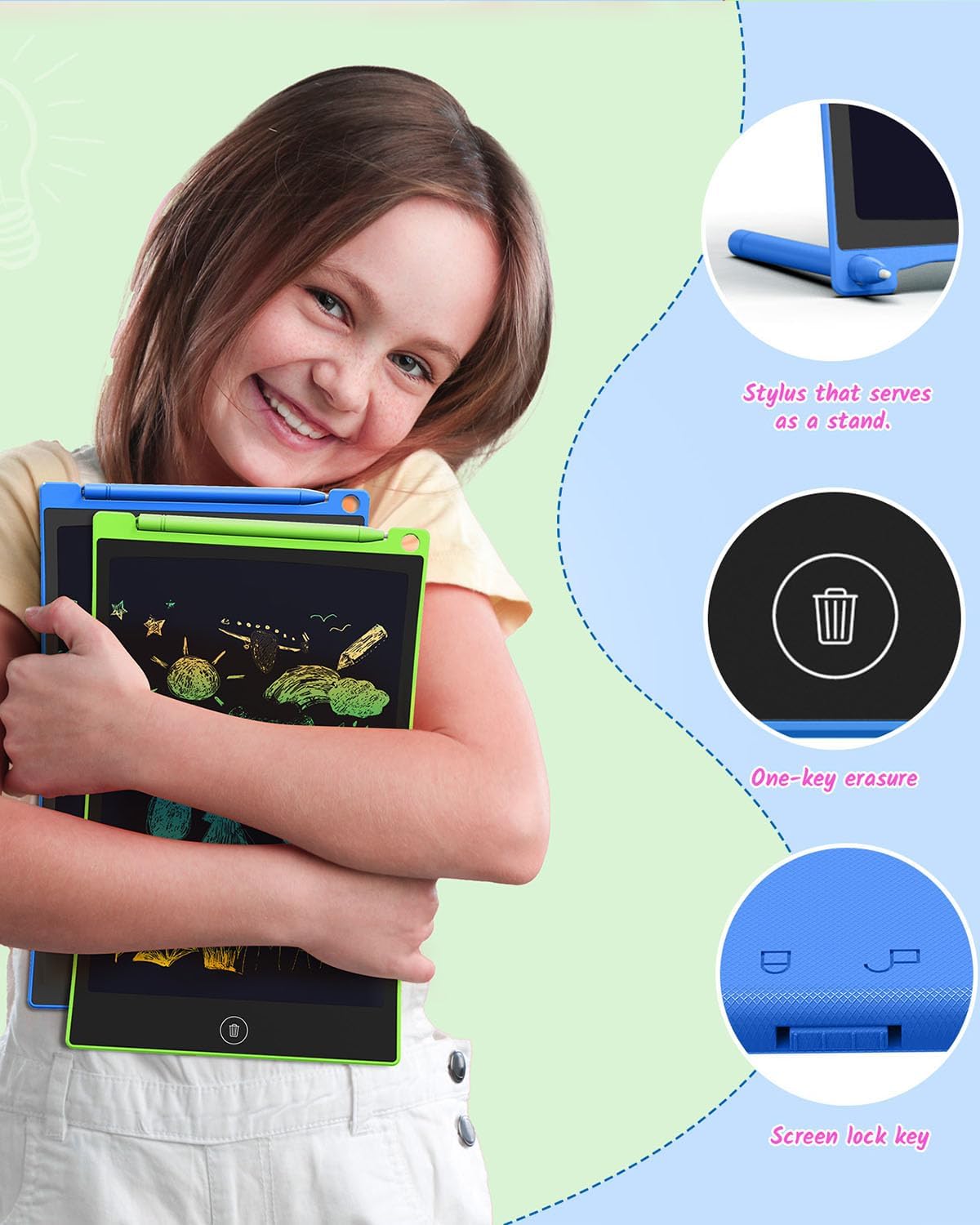 TECJOE 2 Pack LCD Writing Tablet, 8.5 Inch Colorful Doodle Board Drawing Tablet for Kids, Kids Travel Games Activity Learning Toys Birthday Gifts for 3 4 5 6 Year Old Boys and Girls Toddlers