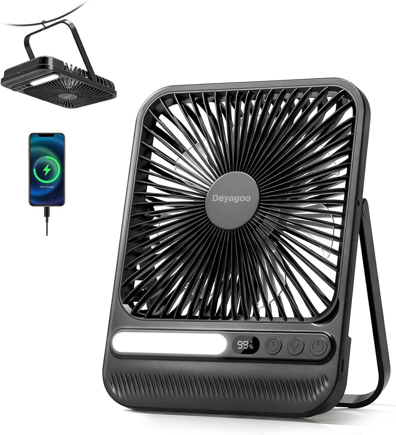 Deyagoo Travel Fan,7-Inch Portable Fan, Rechargeable Fan, 28H 10000mAh Ultra-Thin Quiet USB Desk Fan with Timer & LED Display for Bedroom, Office, Camping