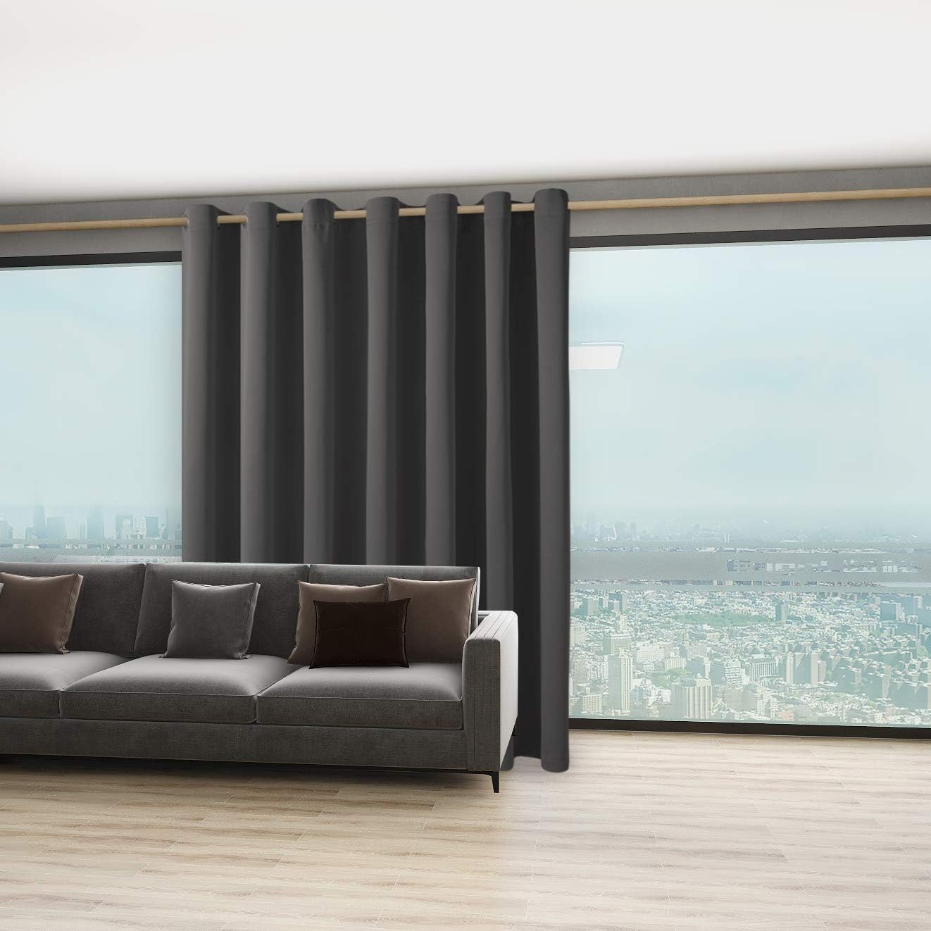 BONZER Extra Wide Room Divider Curtain Total Privacy Wall Grommet Top Thermal Insulated Blackout Curtains for Slide Window, 108L x 120W Inch (9L x 10W ft), 1 Panel, Dark Grey