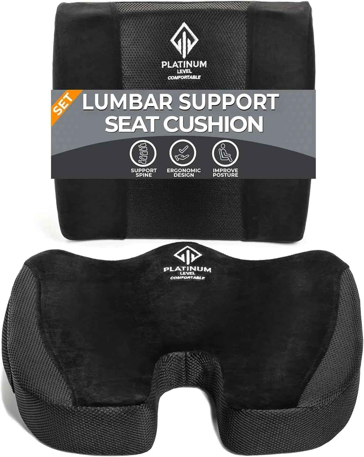 Ergonomic Memory Foam Lumbar & Seat Cushion Back,Tailbone Pain Relief