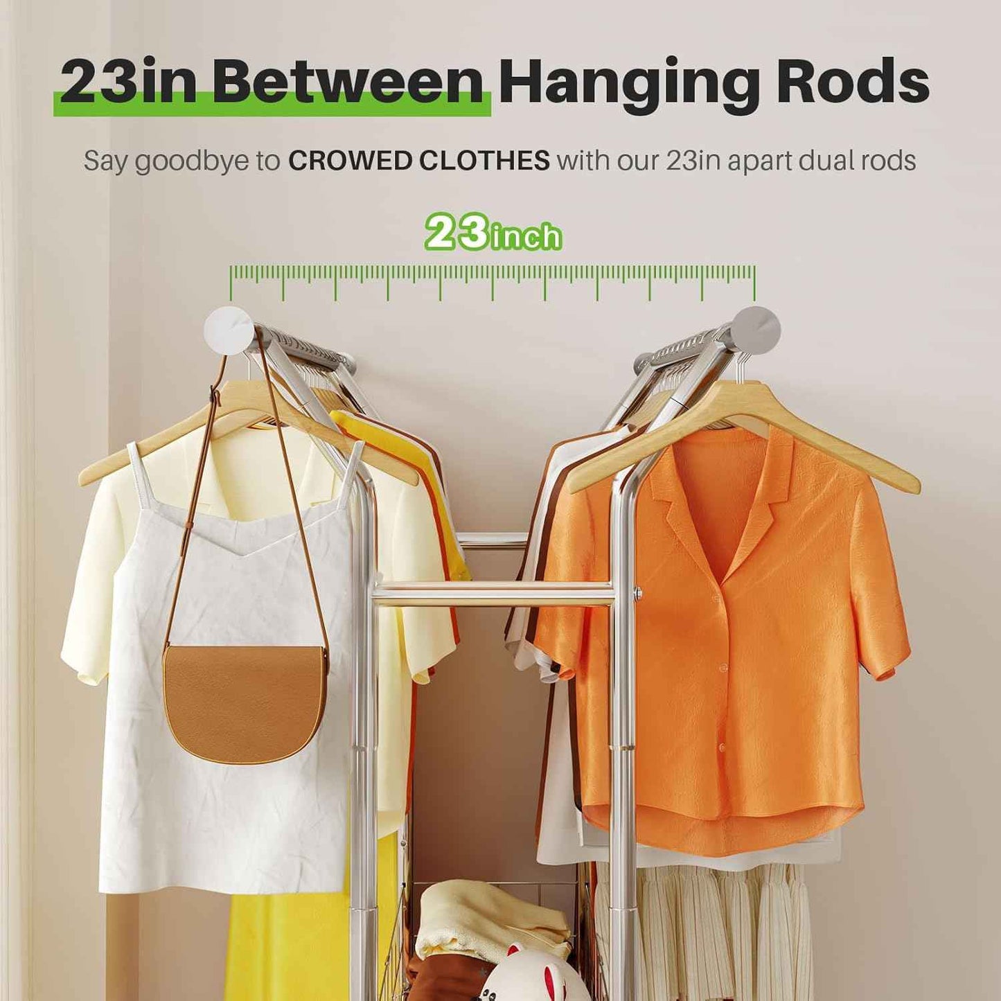 HOKEEPER Heavy Duty Clothes Rack Load 635 LBS, Clothing Rack for Hanging Clothes Adjustable Rolling Garment Rack with Wheels for Bedroom, Living Room (Double Rod with Metal Basket)