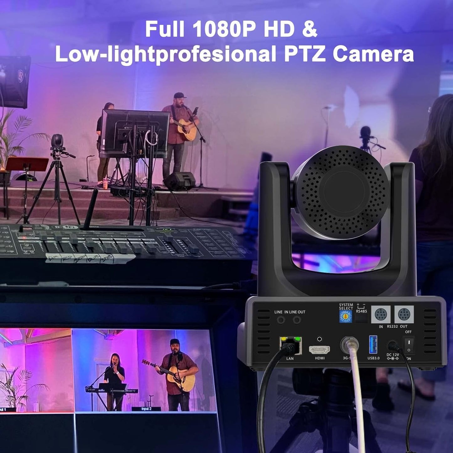 PTZ Camera, NDI Camera Support 30X Optical Zoom Video/POE/Network IP Live Streaming, Simultaneous 3G-SDI and USB Video Output for Conferences, Church, Teaching