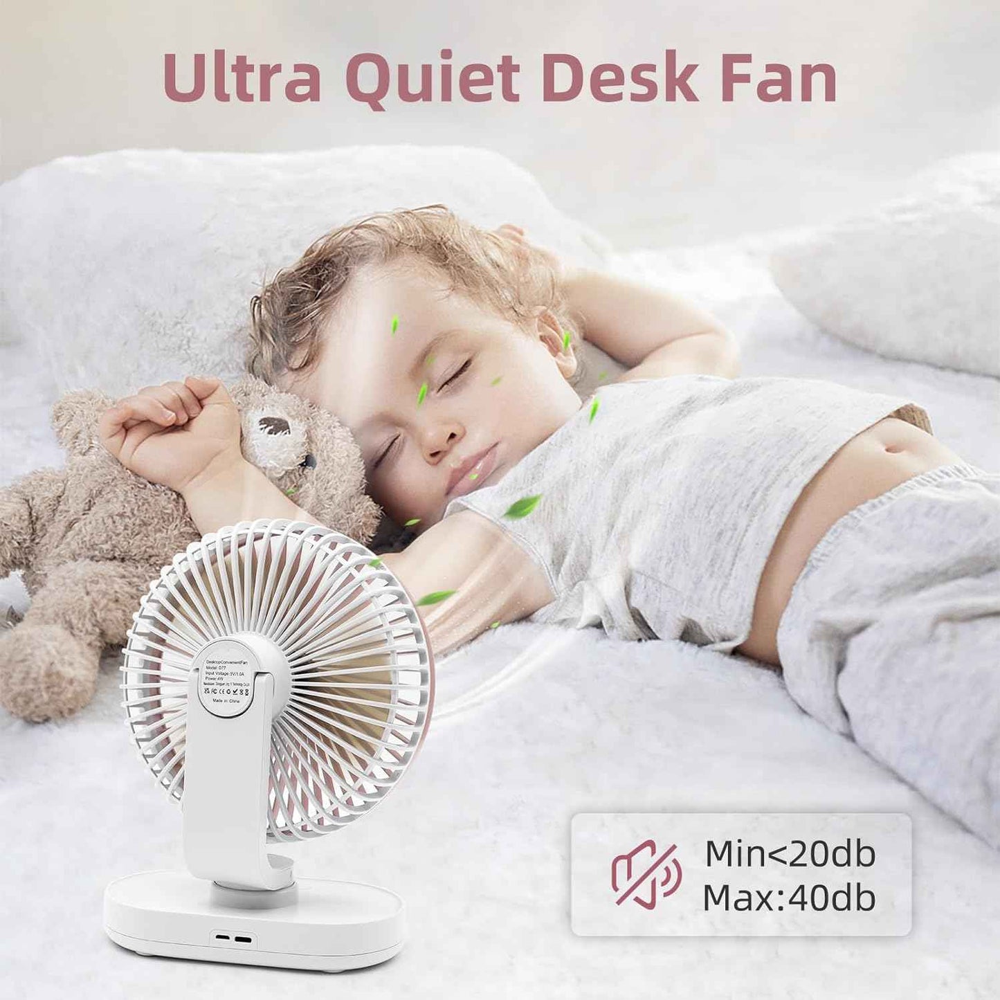 Small Oscillating Fan for Bedroom, 4000mAh Battery Powered Rechargeable Fan, 90° Vertical Manual and 120° Oscillating Desk Fan, 4 Speeds Air Circulator Fans, Quiet Table Fans for Home Office Travel
