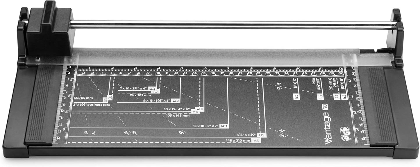 Dahle Vantage 50 Rotary Trimmer, 12" Cut Length, 5 Sheet Capacity, Self-Sharpening, Automatic Clamp, German Engineered Paper Cutter