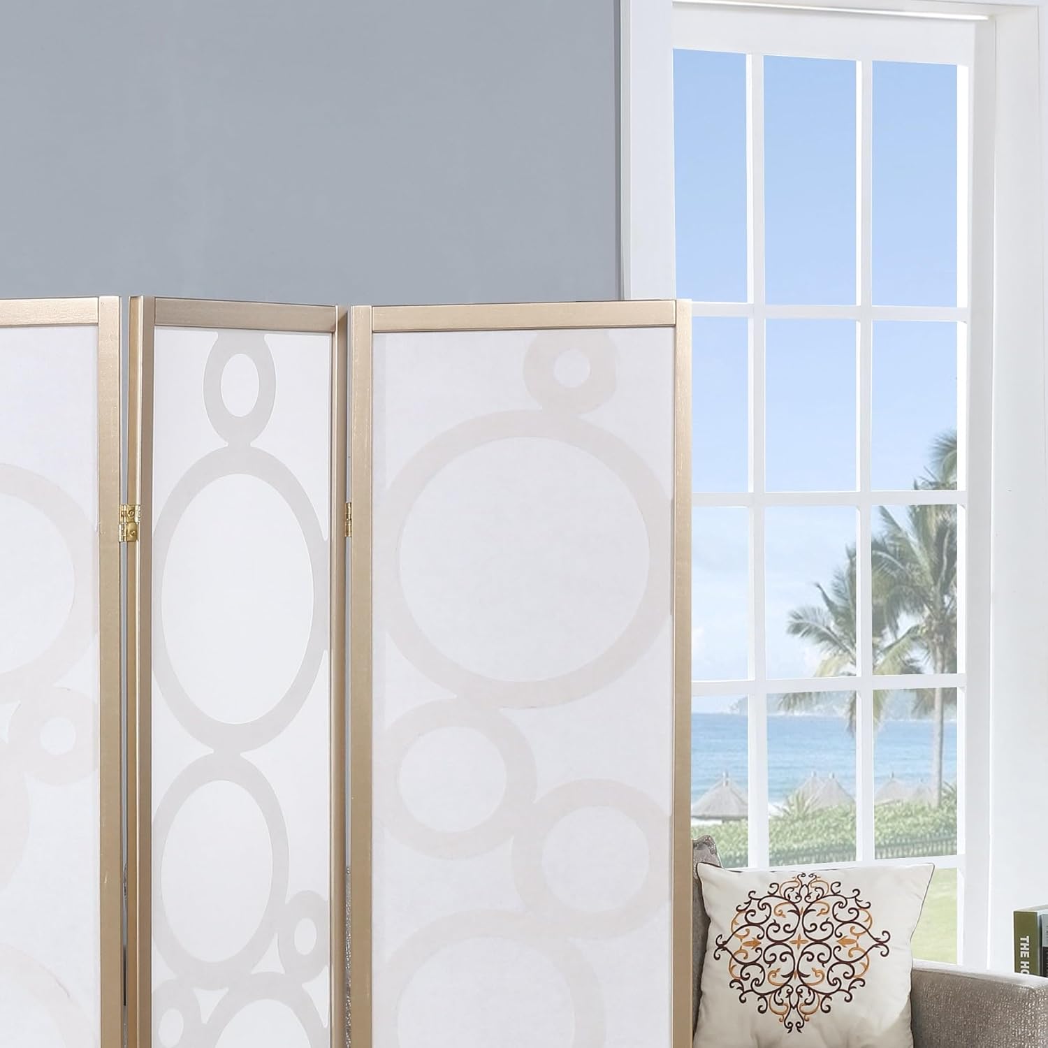 NicBex Room Divider 4 Panel Room Dividers with Circle Pattern Partition Room Dividers and Folding Privacy Screens Wall Divider for Home, Office, Room Separation,70" W x 1" D x 70" H, Gold - Lumora Desk
