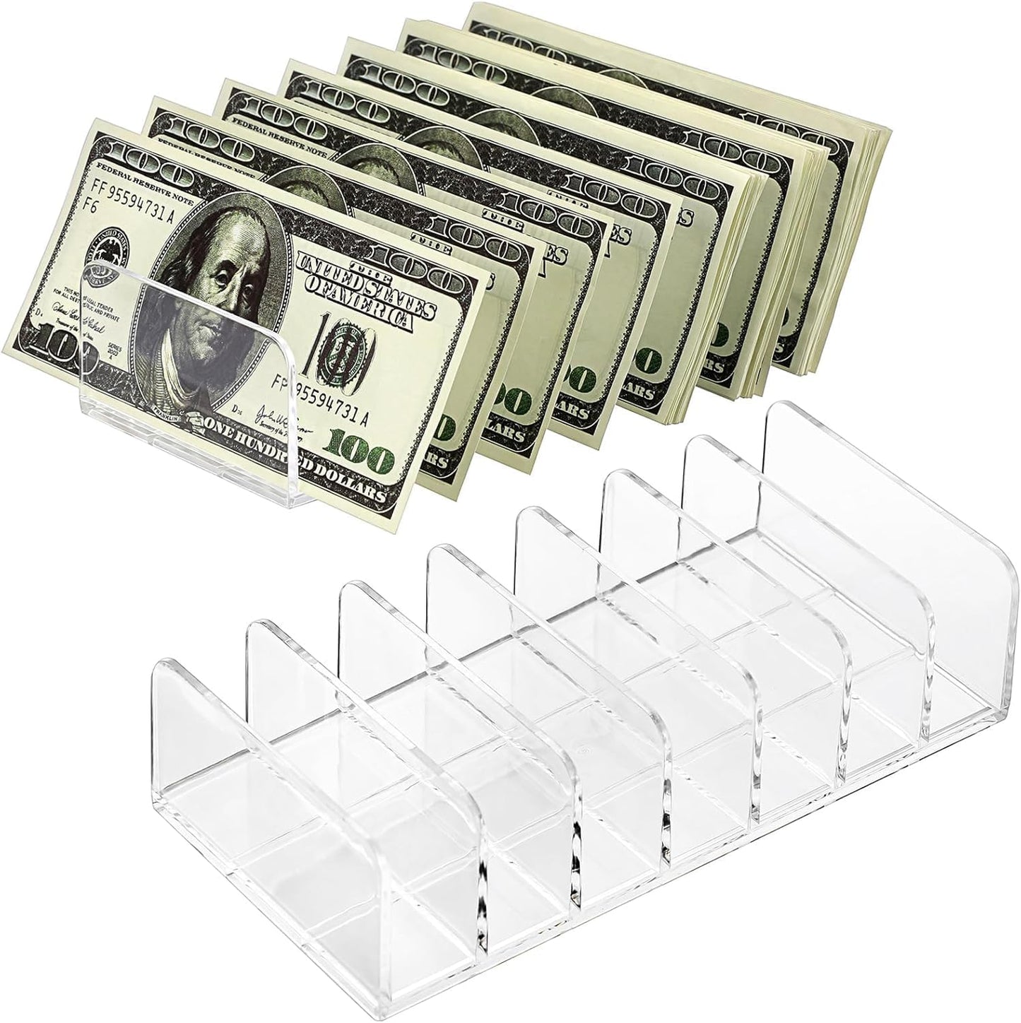 Acrylic Cash Tray 7 Slots File Organizer for Desk Clear Mail Holder Eyeshadow Makeup Palette Cosmetic Tray Vertical Letter Sorter for Desktop, Bill, Document, Notebook