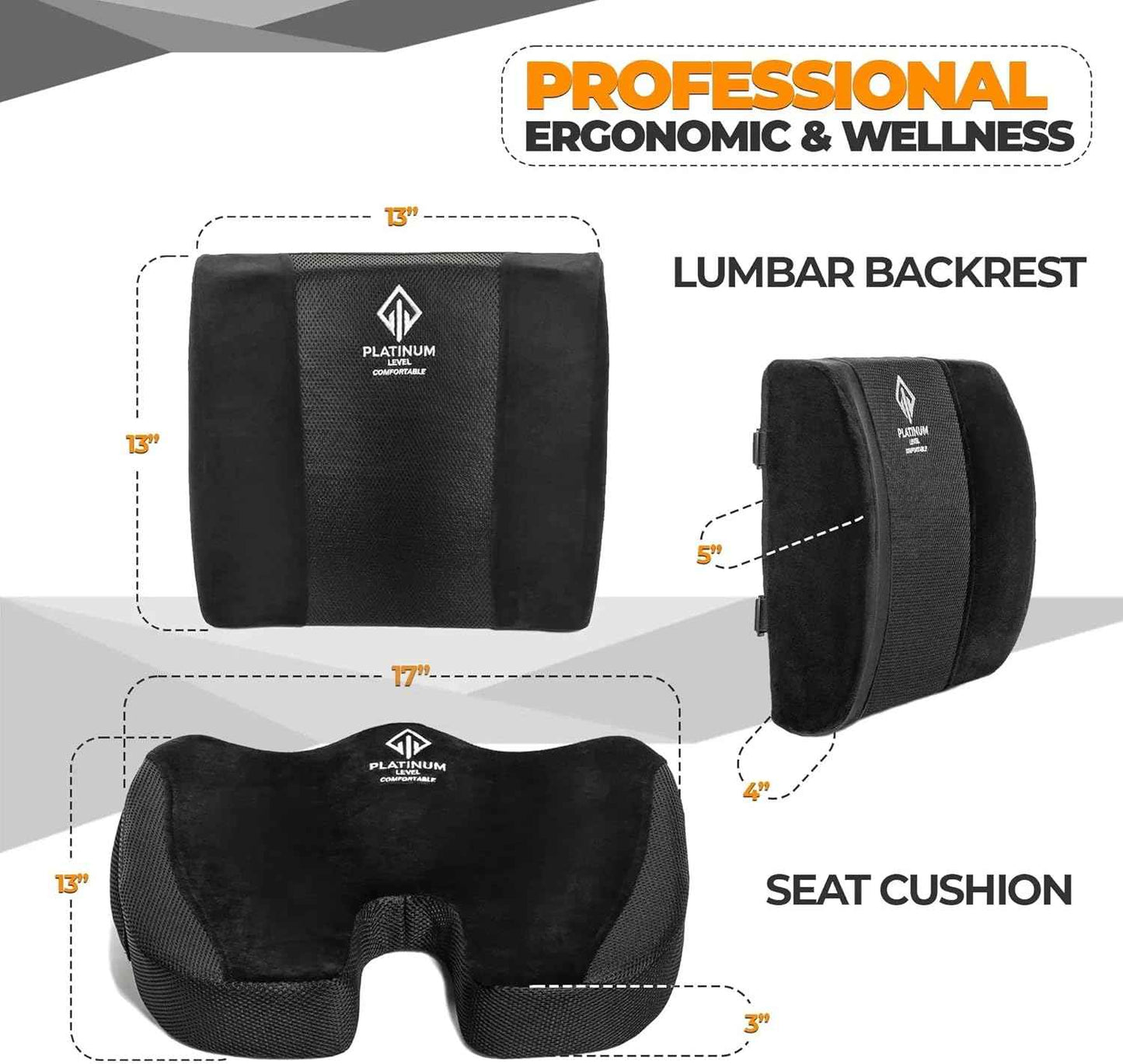 Ergonomic Memory Foam Lumbar & Seat Cushion Back,Tailbone Pain Relief