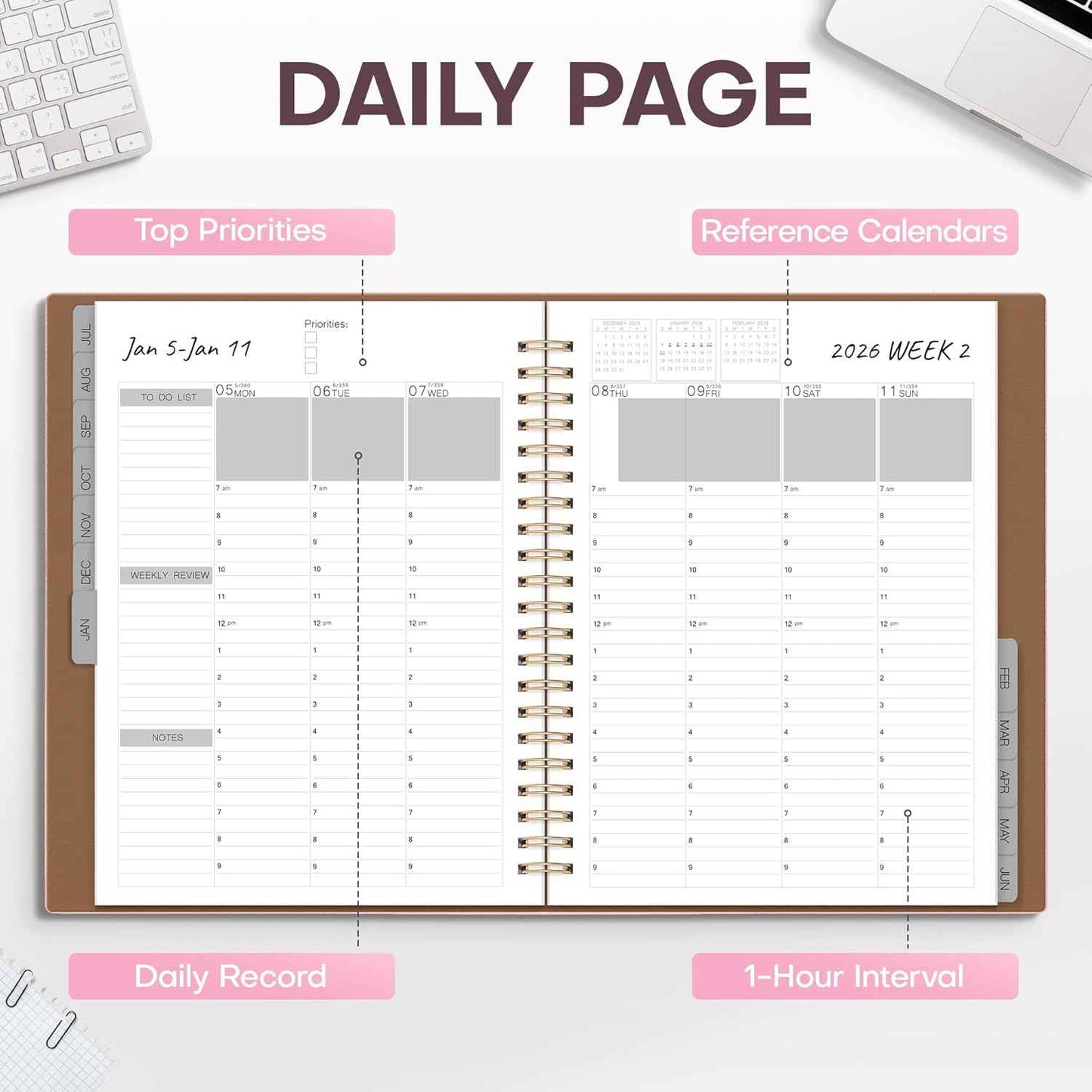 Appointment Book 2025-2026 – July 2025 to June 2026, 8.5"x11" Academic Planner, Half-Hourly Scheduling, Weekly & Monthly Layout, Flexible Cover, Notes Pages, Bookmark, Spiral Binding, Pink