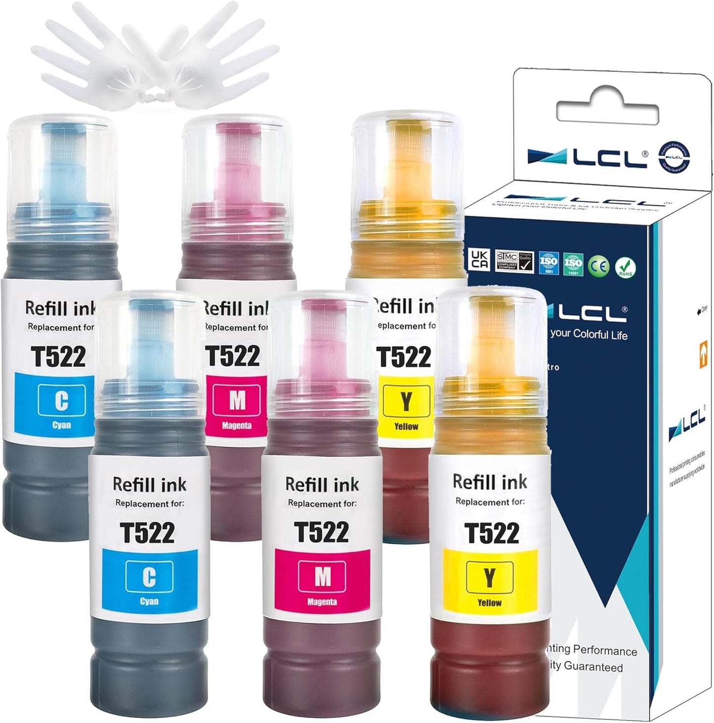 LCL Compatible Ink Refill Bottles Replacement for 522 T522 Ink Compatible with EcoTank ET-2800 ET-2803 ET-2810 ET-2811 ET-2820 ET-2840 ET-2710 ET-2720 ET-2400 ET-4700 ET-4800 ET-4810 ET-1110 (2C2M2Y)