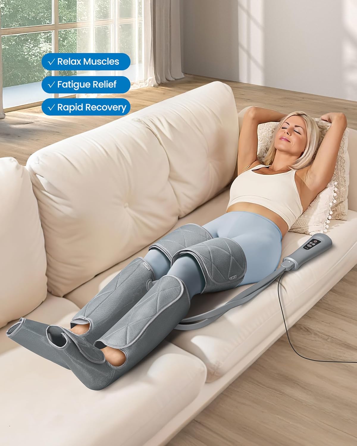 RENPHO Leg Massager, Air Compression Leg Massager Calf Massager for Circulation and Pain Relief, Mothers Fathers Day Gift, Grey
