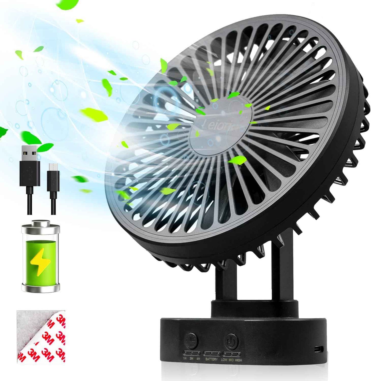 Small Fan Rechargeable,3 Speed Timable Cruise Fan with 90° Head Rotation,Portable Fans for Indoor,Outdoor,Travel,Office,Energy Efficient Ultra Usage Time Quiet Fans