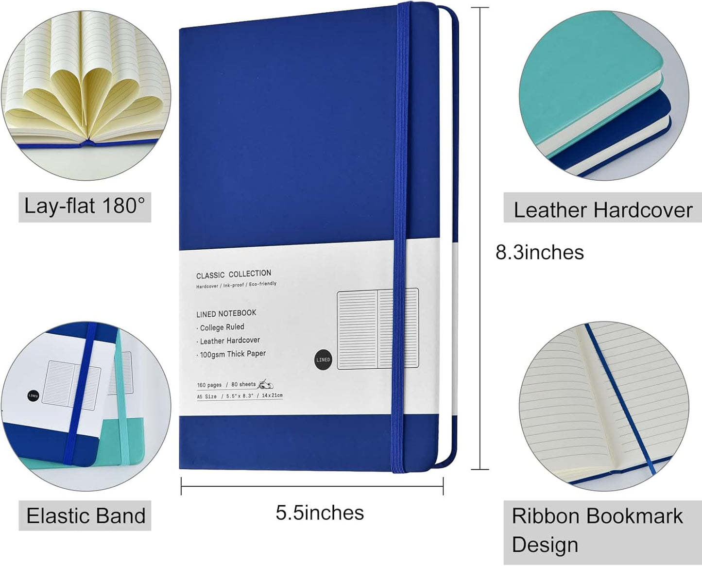 Coopay 24 Pack A5 Journal Notebooks Bulk, 160 Pages, 100GSM Thick Paper, 8.3 x 5.5 inch Hardcover Lined Leather Journals for Writing Office School Business,Bulk Notebook for Work Men Women(6 Colors)