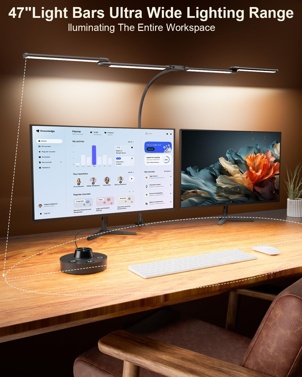 LED Desk Lamp with Clamp, 24W Ultra Architect Desk Lamp for Home Office, Stepless Dimming & Adjustable Gooseneck, Eye-Caring Light with USB Adapter for Reading, Study, Multi-Screen Setup (Black) - Lumora Desk