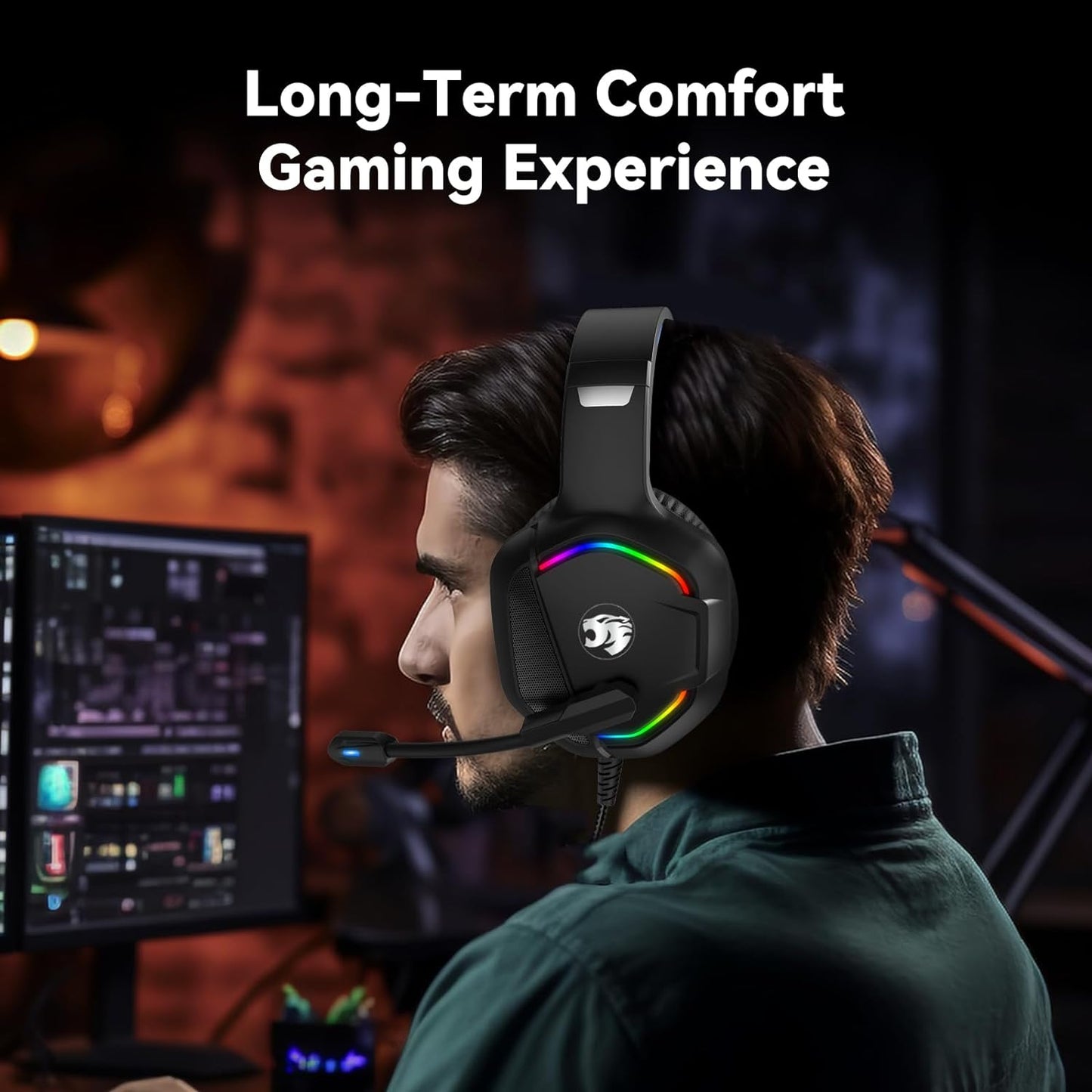 A36 Gaming Headset with Microphone for Pc, Xbox One Series X/s, Ps4, Ps5, Switch, Stereo Wired Noise Cancelling Over-Ear Headphones with Mic for Computer, Laptop, Mac, Nintendo, Gamer (Blue)