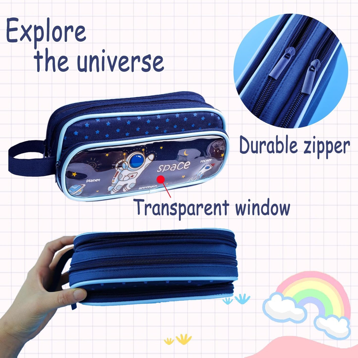 Pencil Case Large Capacity Pencil Pouch, Astronaut Pencil Bag, Aesthetic Pencil Case Pouch, Cute Pencil Case for Kids Students, Preppy Pencil Case for School, Transparent Pencil Box