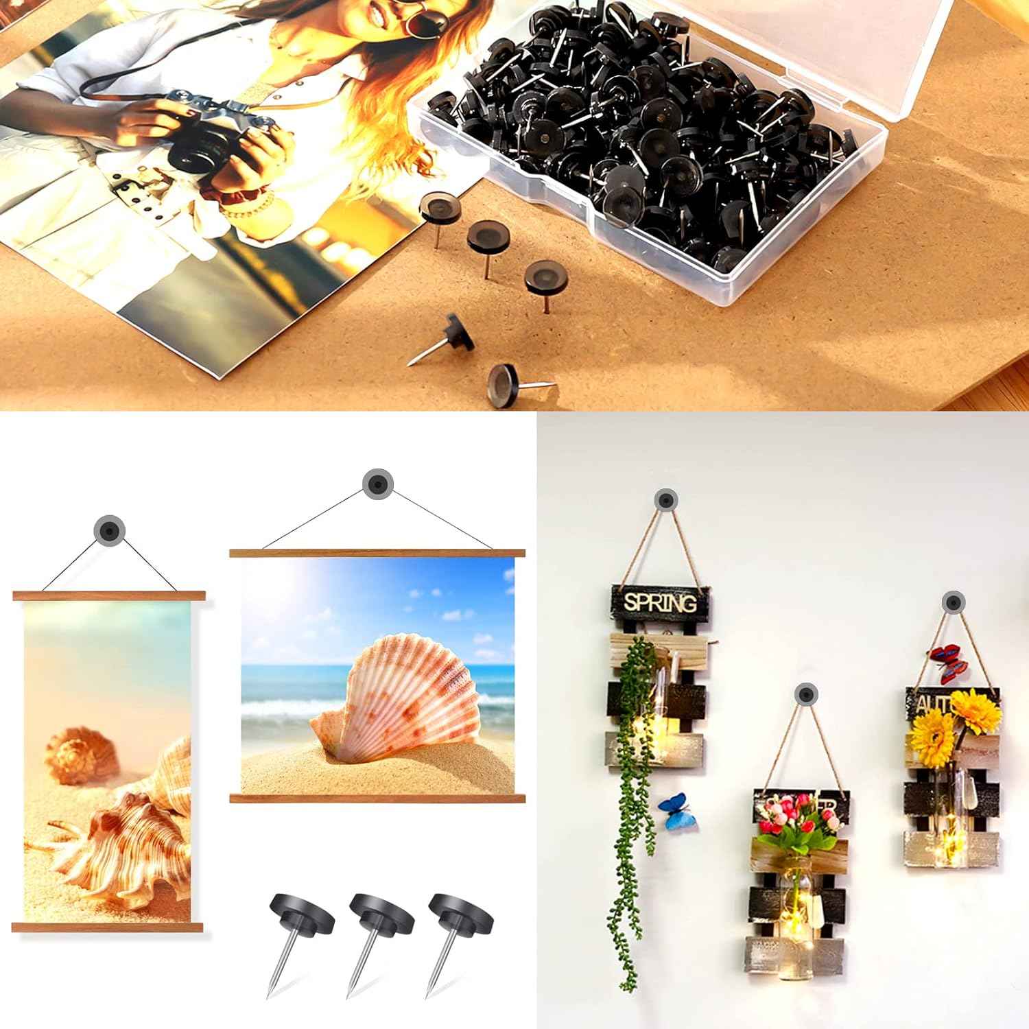 150 PCS Push Pins, Standard Plastic Head Steel Point Black Thumb Tacks for Wall, Plastic Round Head for Bulletin Boards, Fabric Markers, Crafts and Office Organization (Black)