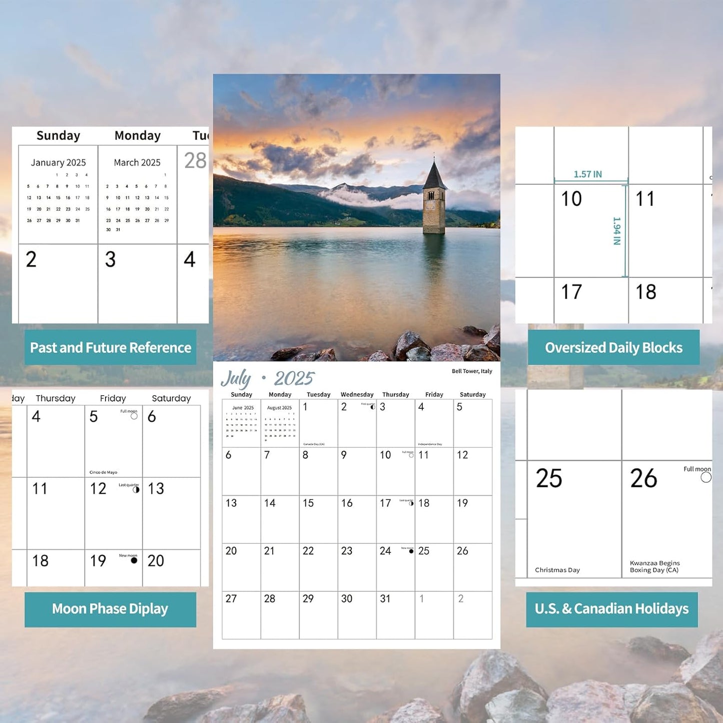 2025 Wall Calendar, European Destinations Wall Calendars,2025 Monthly Calendars,Take a Tour of Europe, Thick Glossy Paper, Organizing & Planning
