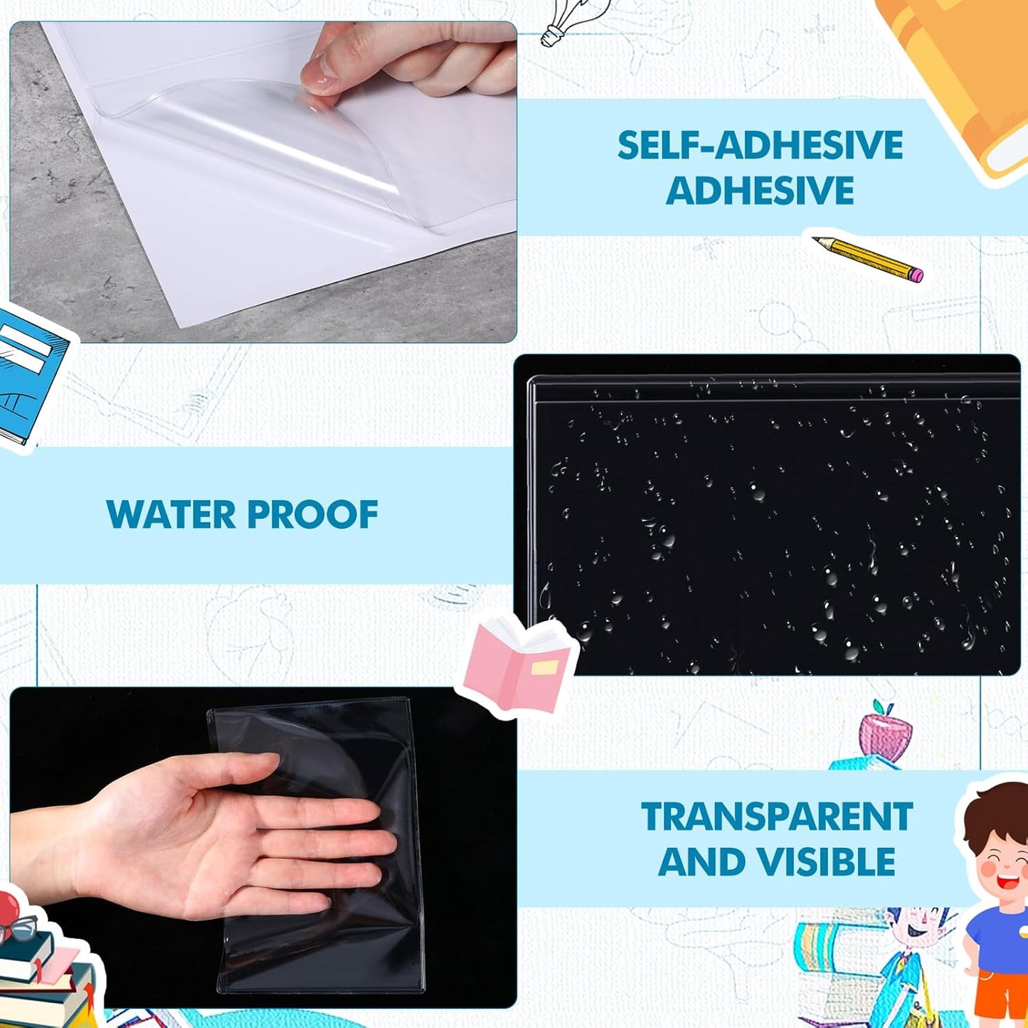 Outus Self Adhesive Shop Ticket Holders Clear Plastic Sleeves Adhesive Pockets Work Order Job Ticket Holders for Home Office Posting Signs(6 x 4 Inch,120 Pcs)