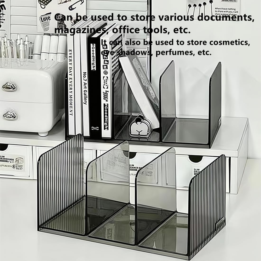 Acrylic Desk File Organizer,Office desktop Folder Mail Organizer,Letter Book record Magazine Holder (gray 2 Pack)
