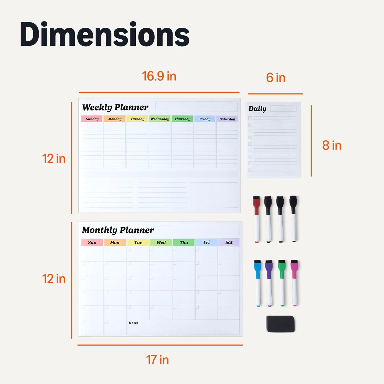 Amazon Basics Magnetic Dry Erase Calendar Whiteboard Set (3-Pack) for Fridge, 8 Markers and Eraser - Lumora Desk