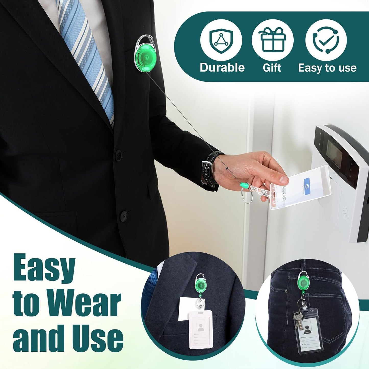 Laumoi 80 Packs Retractable ID Badge Holder Name ID Badge Reel Clips Keychain with Belt Clip and Key Ring for Office Worker Doctor Nurse Employee (Transparent Green)
