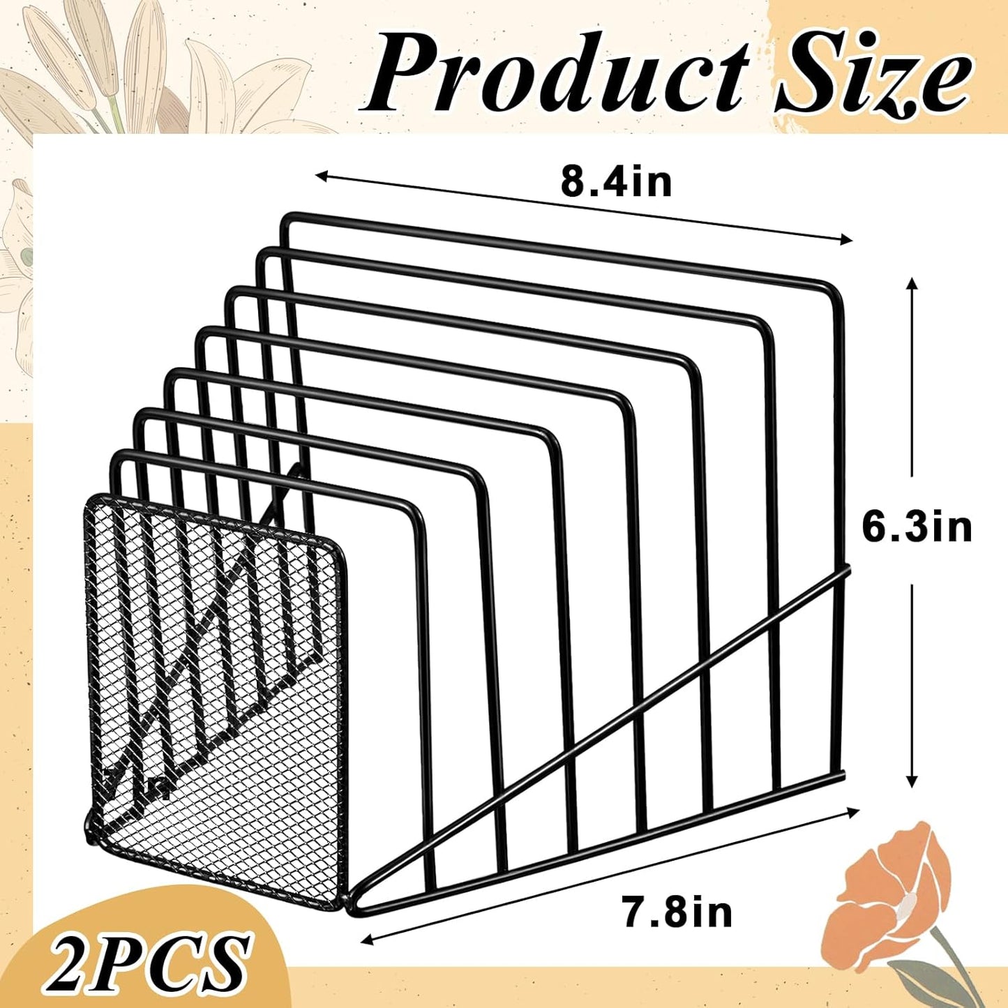 2 Pcs 7 Slot Incline File Sorter Metal Wire Mesh File Racks for Desktop Letter Sorter for Magazine Folder Book Organizer Home Office School Paper Mail Desk Storage Holder (Black)
