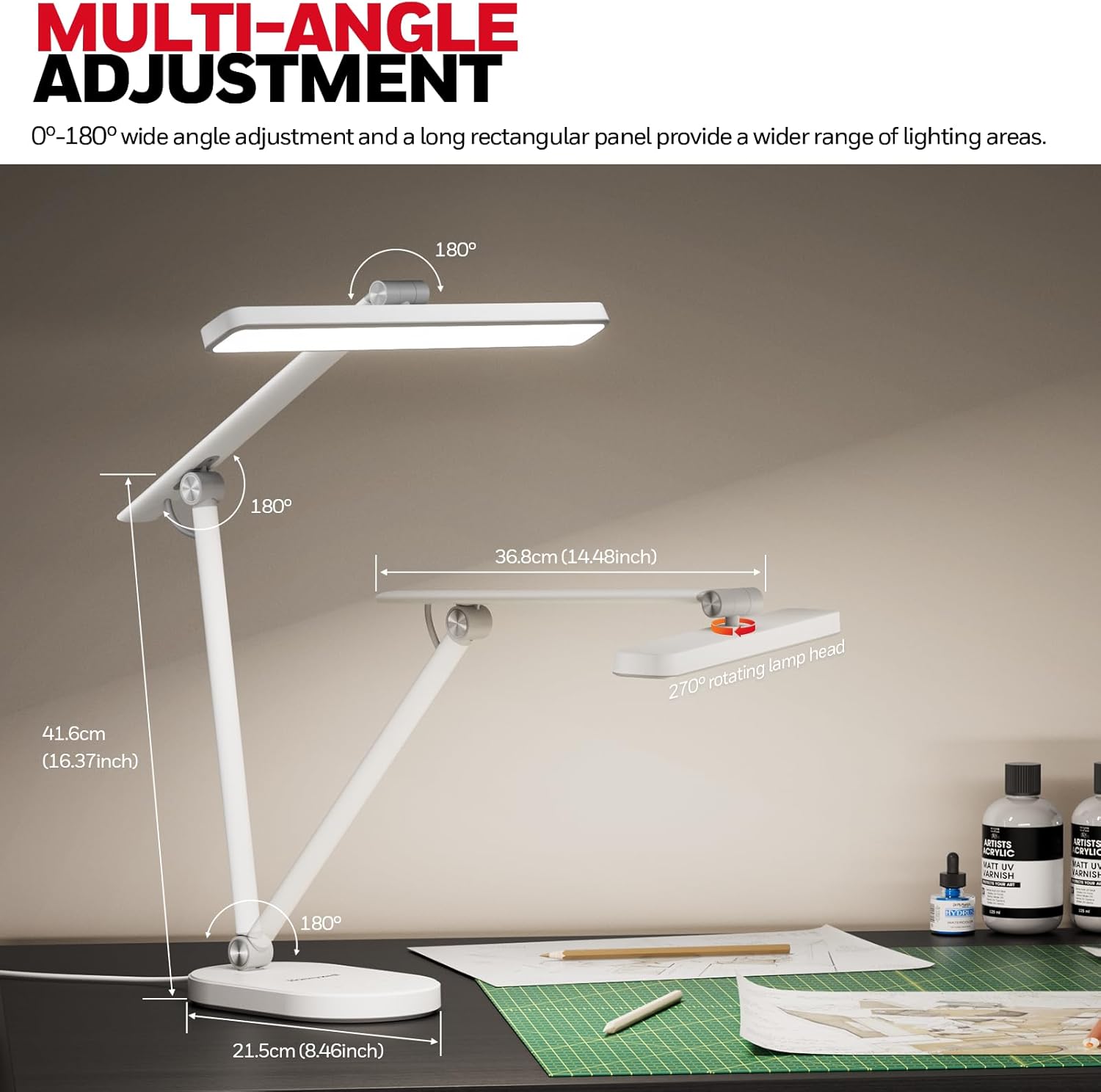 Honeywell Desk Lamp for Home Office, H4 Sunturalux™ Eye-Caring LED Desk Light, 700LM Dimmable Desk Lamp with Timer, Adjustable Desk Reading Light, Touch Auto Dimming Table Lamp for Study, Bedroom - Lumora Desk