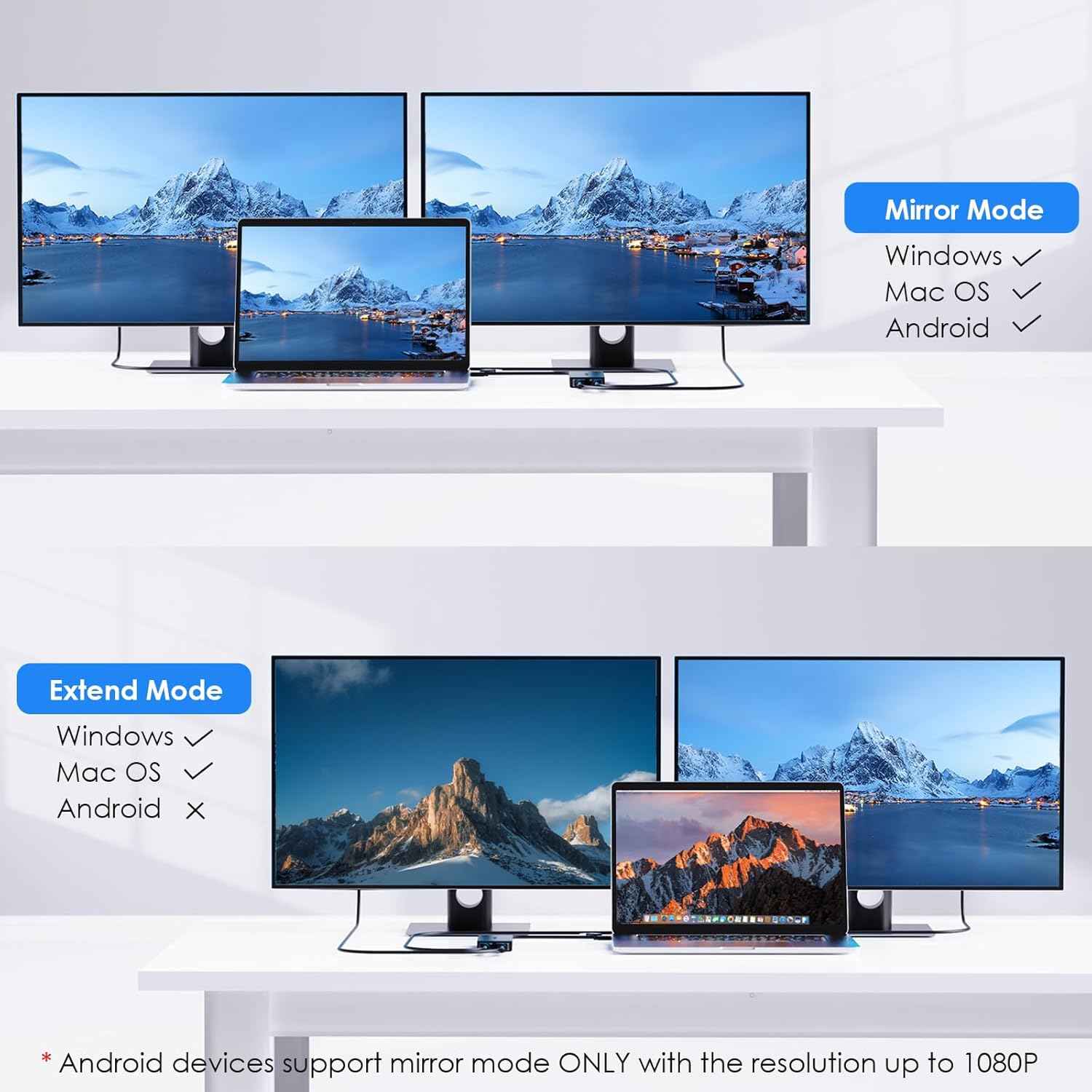 WAVLINK USB 3.0 or USB C to Dual HDMI 4K@60hz Splitter Extended Display for Dual Monitor, Displaylink Adapter Two HDMI 4K 60Hz for Apple Mac M1-M5/Macbook Neo or Windows 10/11,Driver Required